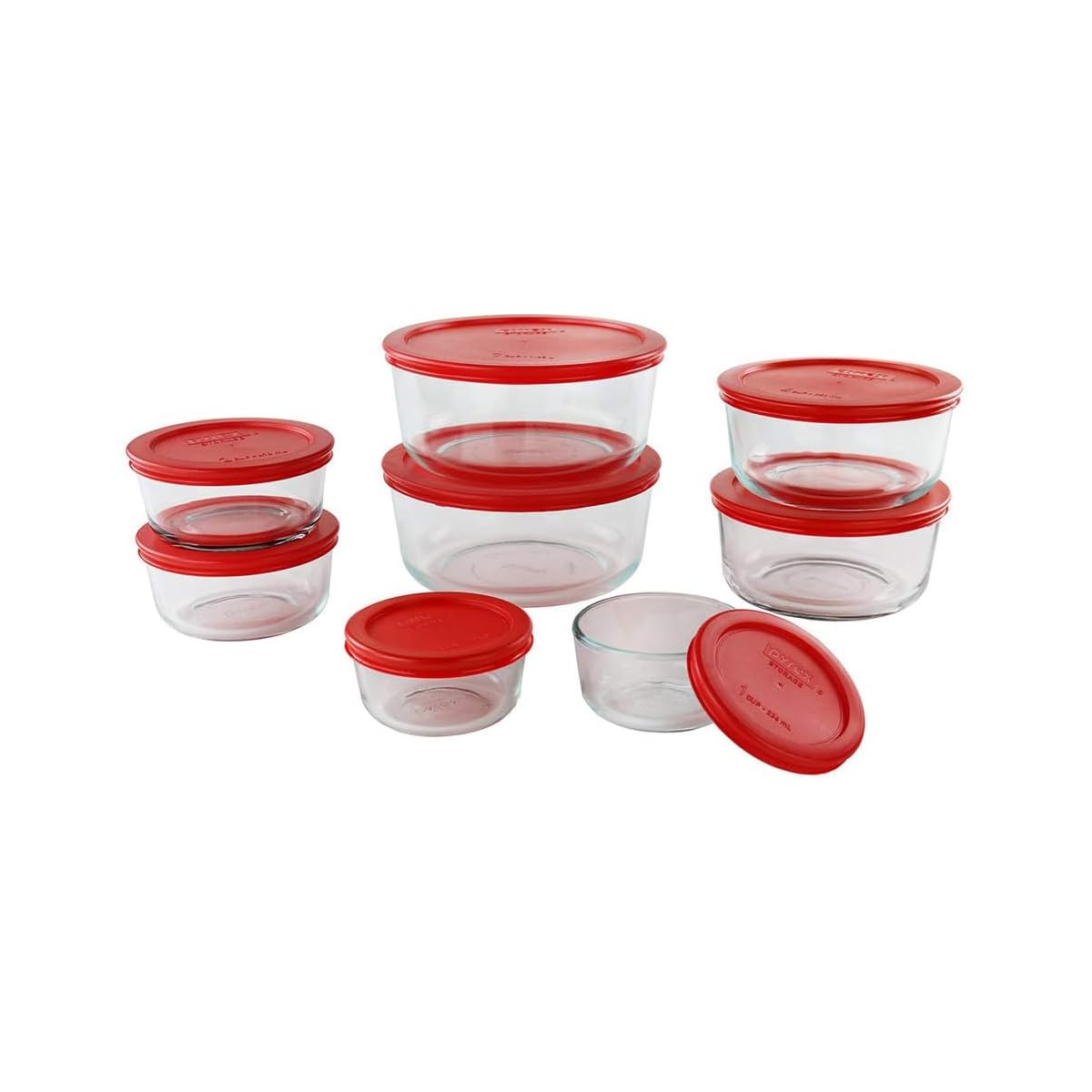 Pyrex Simply Store (9-Pack) Mixed Sized Glass Food Storage Set, Round & Rectangular Containers With Plastic Lids, BPA-Free, Dishwasher & Microwave Safe