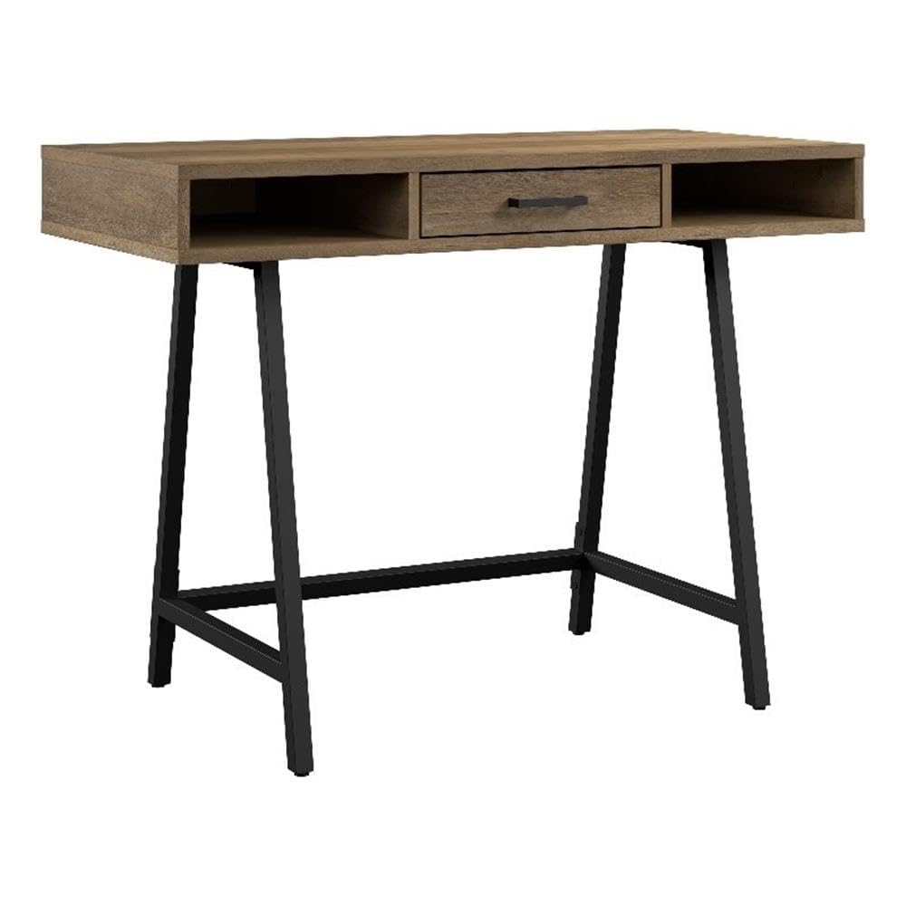 Bush Home Steele 54W Writing Desk with Storage in Reclaimed Pine | Large Wooden Computer Table for Home Office Workspace