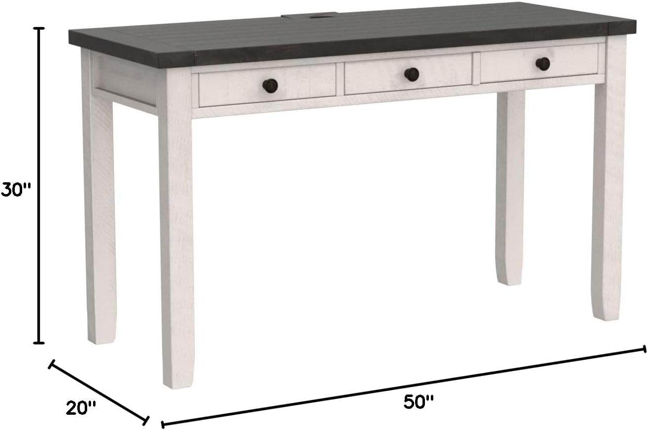 Jofran Madison County Solid Pine Wood Farmhouse Desk with USB Charging, Rustic Writing Desk for Home Office, Vintage White