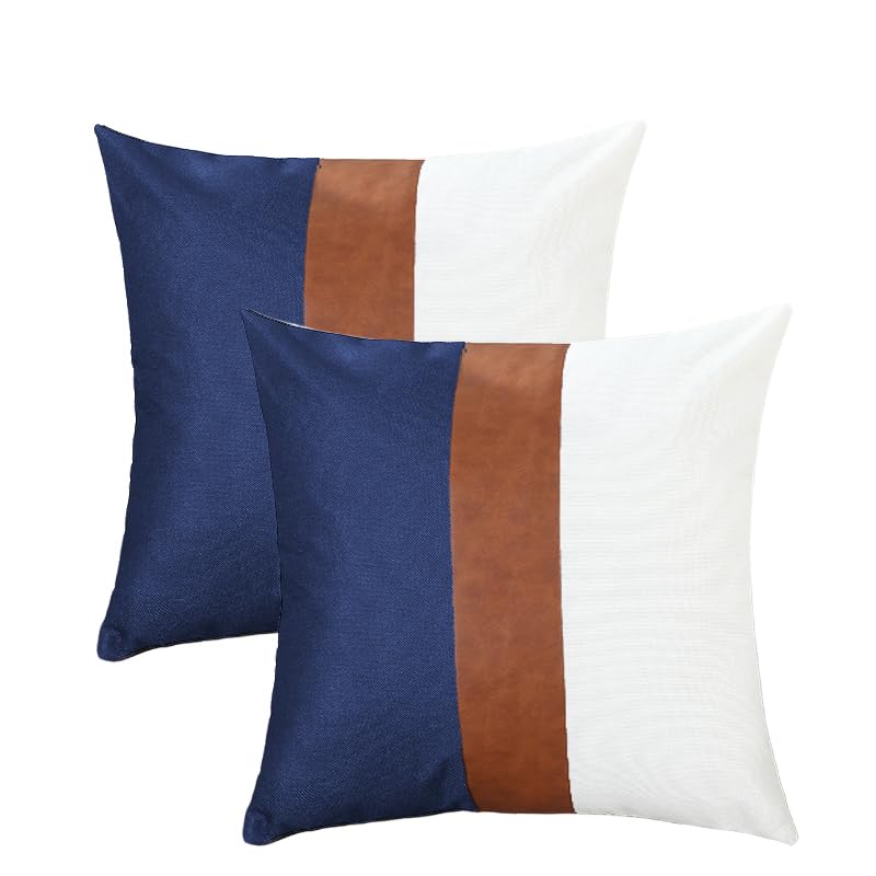 TAOSON Set of 2,100% Cotton Soild Canvas Home Decorative Throw Pillow Cover Cushion Covers Pillowcase, Home Decor for Sofa Couch Bed Chair Only Cover No Insert - 18" x 18" / 45x45cm Navy Blue