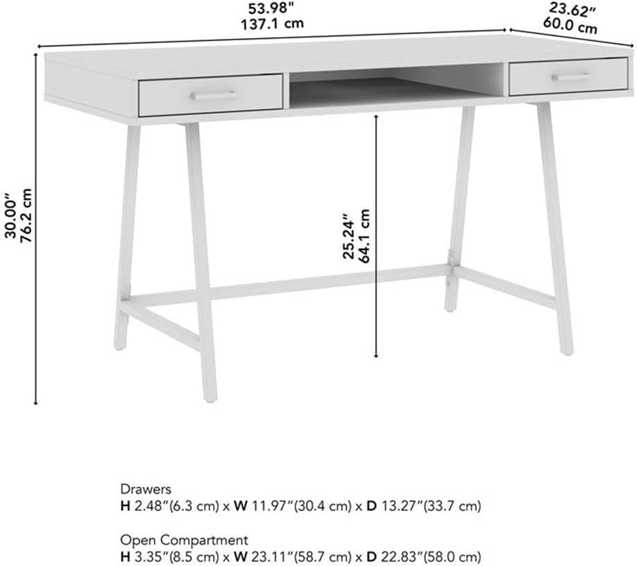 Bush Home Steele 54W Writing Desk with Storage in Reclaimed Pine | Large Wooden Computer Table for Home Office Workspace