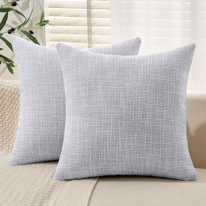 MIULEE Burlap Linen Spring Throw Pillow Covers 18x18 Inch Set of 2 Coastal Light Blue Farmhouse Decorative Pillows Modern Soft Accent Cushion Covers for Couch Sofa Bedroom Livingroom Home Decor