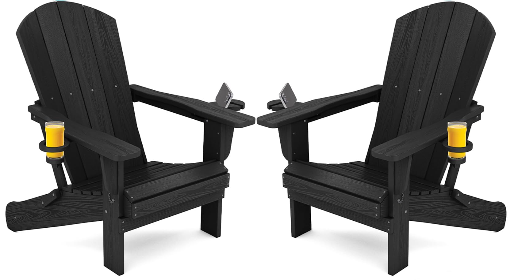 SERWALL Foldable Adirondack Chair Set of 2, HDPE Adirondack Chair with Wood-Texture-Gray
