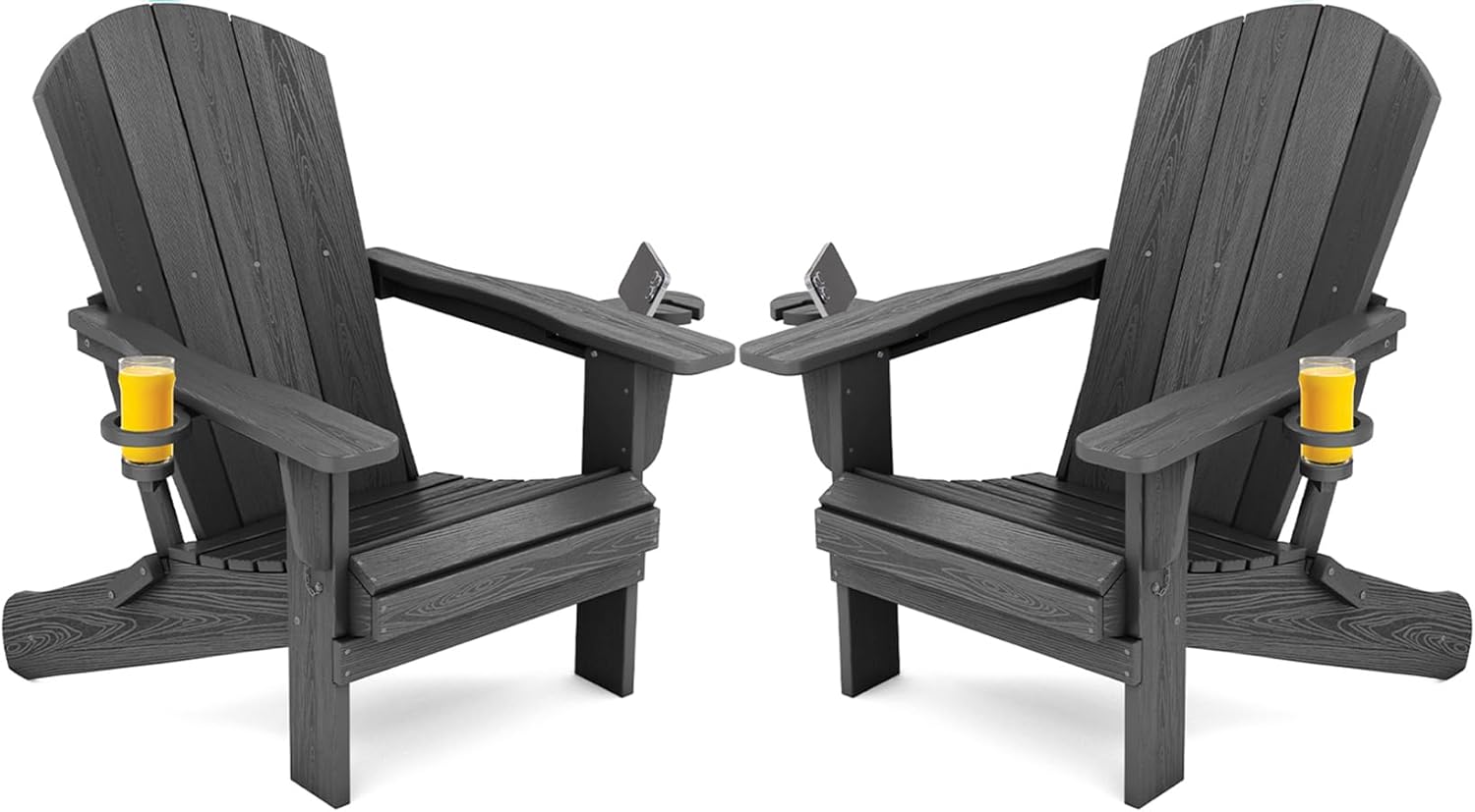 SERWALL Foldable Adirondack Chair Set of 2, HDPE Adirondack Chair with Wood-Texture-Gray