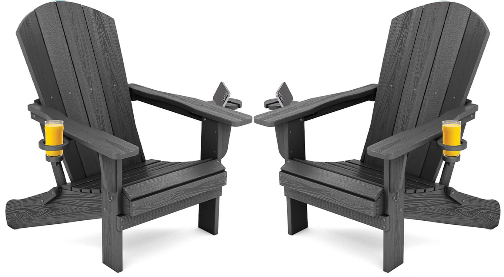 SERWALL Foldable Adirondack Chair Set of 2, HDPE Adirondack Chair with Wood-Texture-Gray