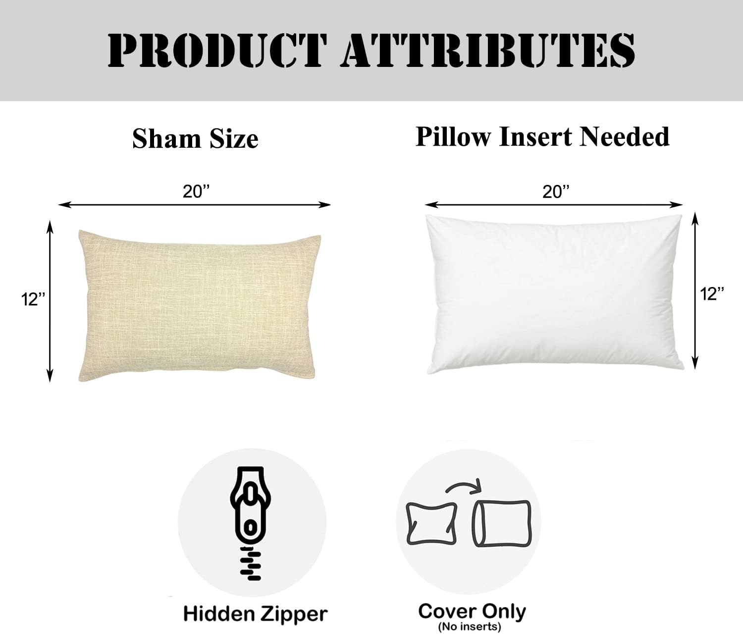 YOUR SMILE Solid Cream Colored Cotton Linen Decorative Throw Pillow Case Cushion Cover Pillowcase for Couch Sofa Bed,12 X 20 Inches (Beige)