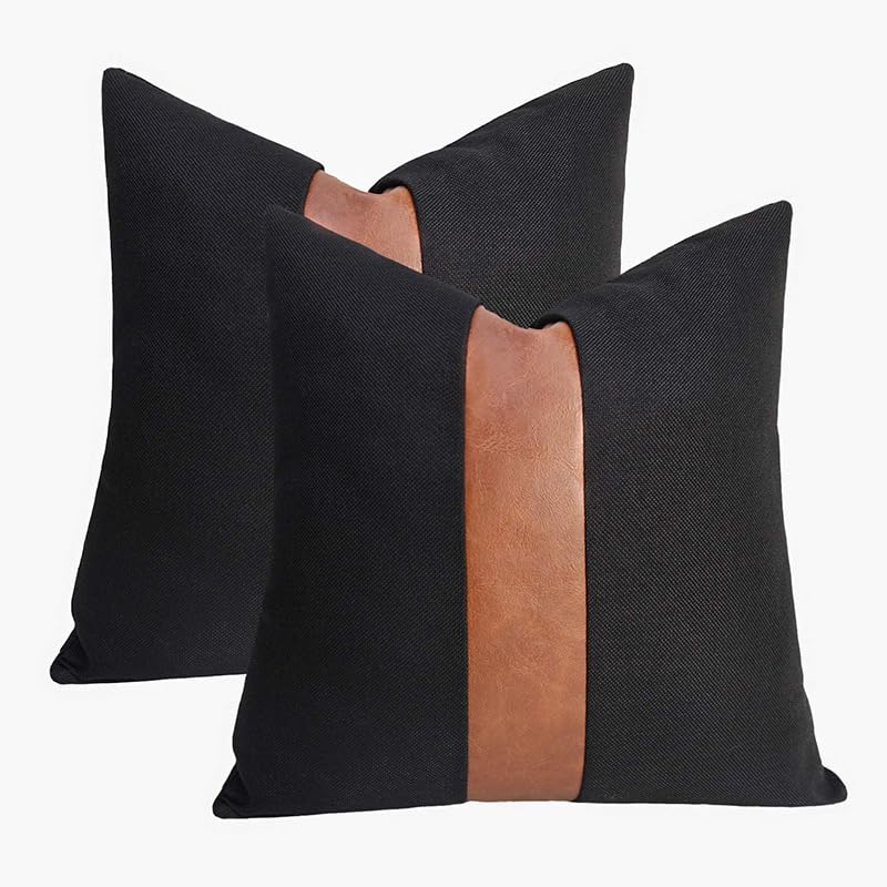 TAOSON Set of 2,100% Cotton Soild Canvas Home Decorative Throw Pillow Cover Cushion Covers Pillowcase, Home Decor for Sofa Couch Bed Chair Only Cover No Insert - 18" x 18" / 45x45cm Navy Blue