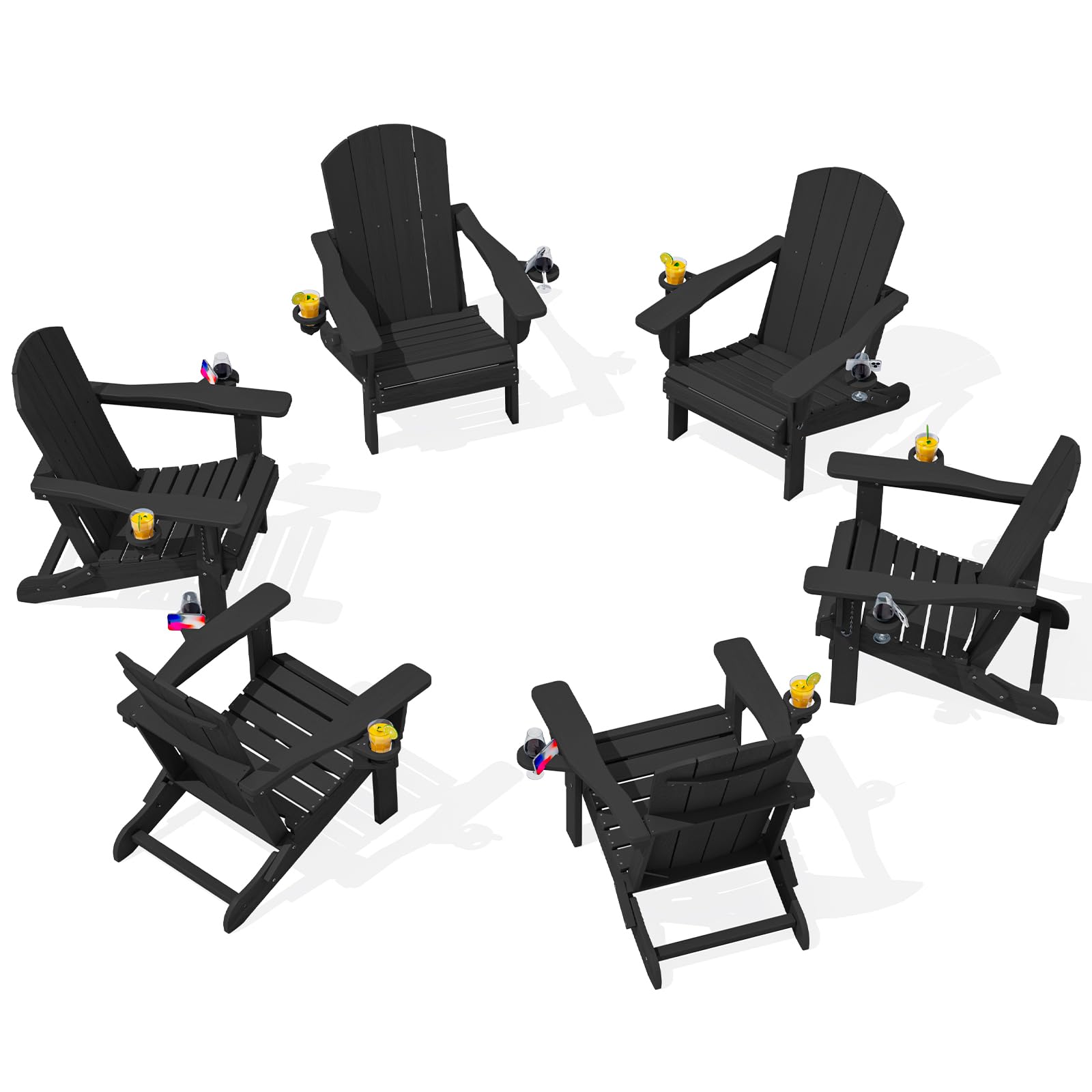SERWALL Foldable Adirondack Chair Set of 2, HDPE Adirondack Chair with Wood-Texture-Gray