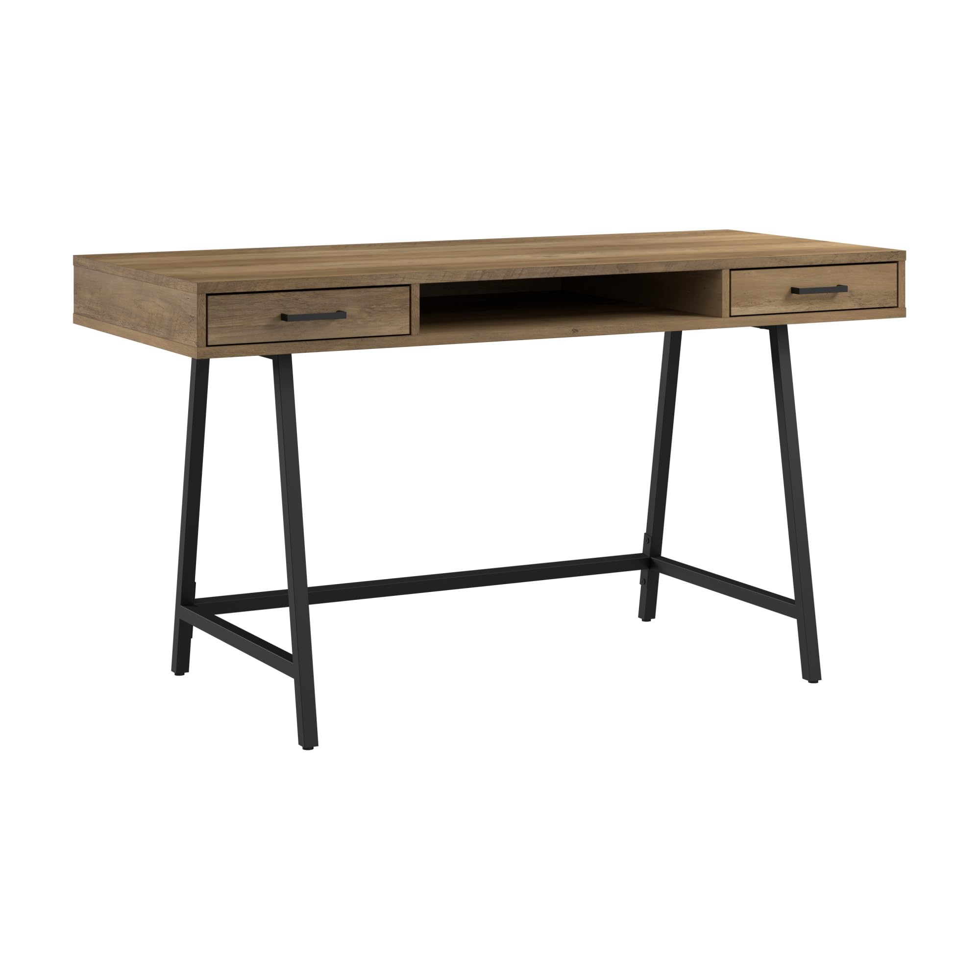 Bush Home Steele 54W Writing Desk with Storage in Reclaimed Pine | Large Wooden Computer Table for Home Office Workspace