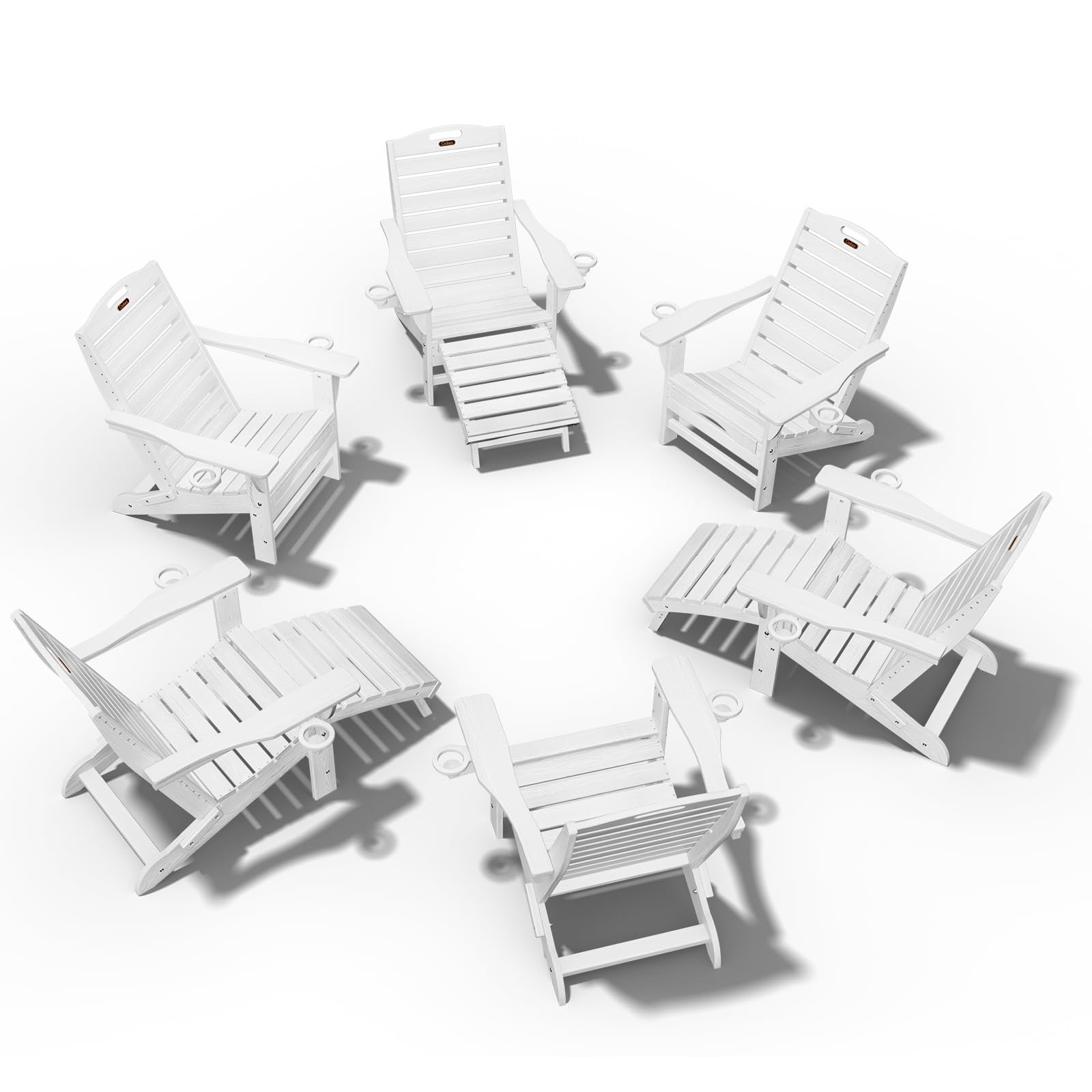 Ciokea Folding Adirondack Chair with Retractable Ottoman Fire Pit Patio Chair with Pull Out Foot Rest Weather Resistant Lawn Outdoor Lounge Chair with 2 Cup Holder (Grey)