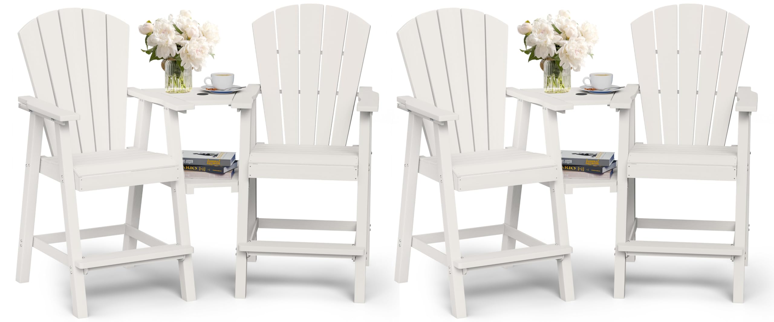 Ciokea Tall Adirondack Chairs Set of 2, HDPE Outdoor High Back Adirondack Chair with Double Connecting Tray, Weather Resistant Balcony Chairs for Deck, Lawn, Pool, Backyard, Navy Blue