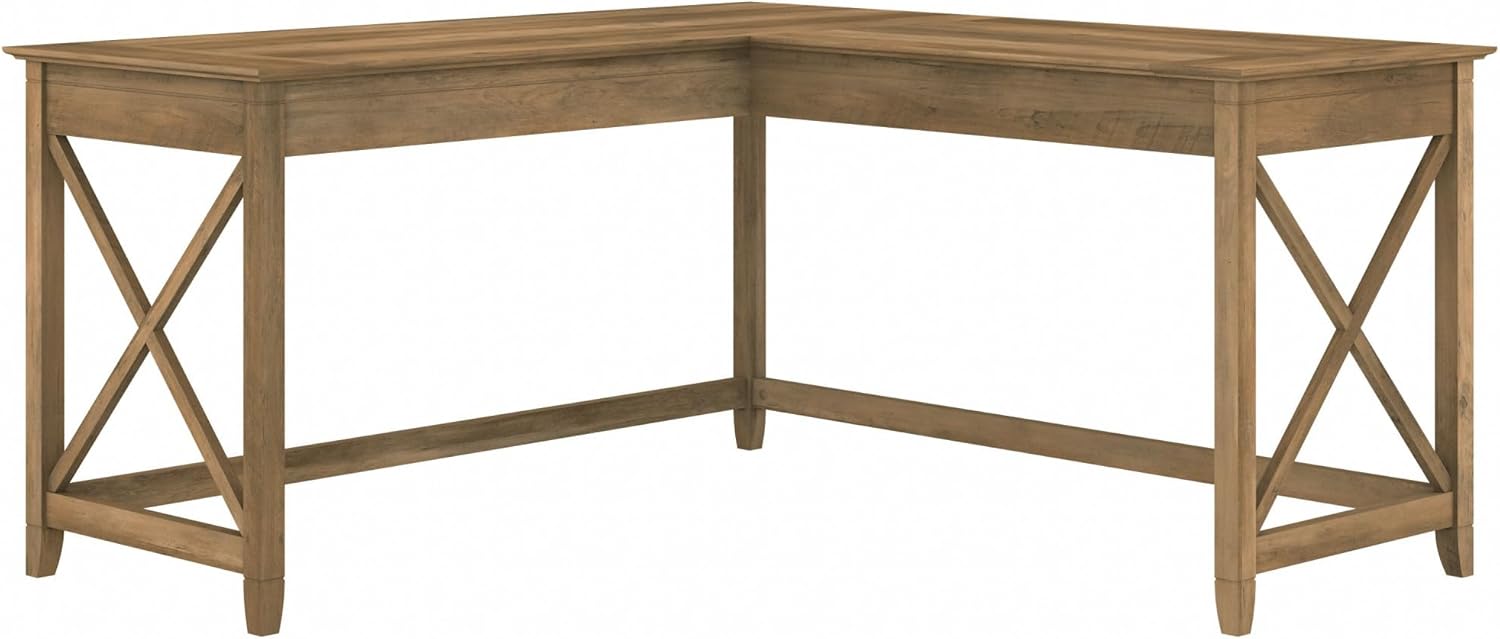 Bush Home Key West 60W Modern Farmhouse L Shaped Desk in Reclaimed Pine, 60-Inch Corner Computer Table for Home Office Workspace