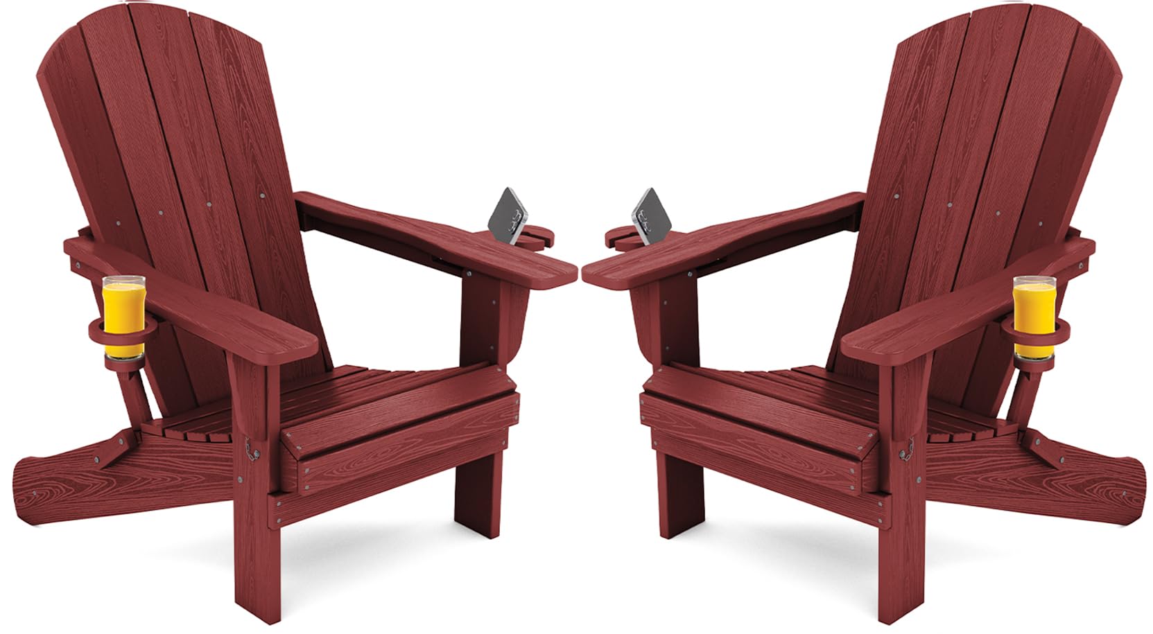SERWALL Foldable Adirondack Chair Set of 2, HDPE Adirondack Chair with Wood-Texture-Gray