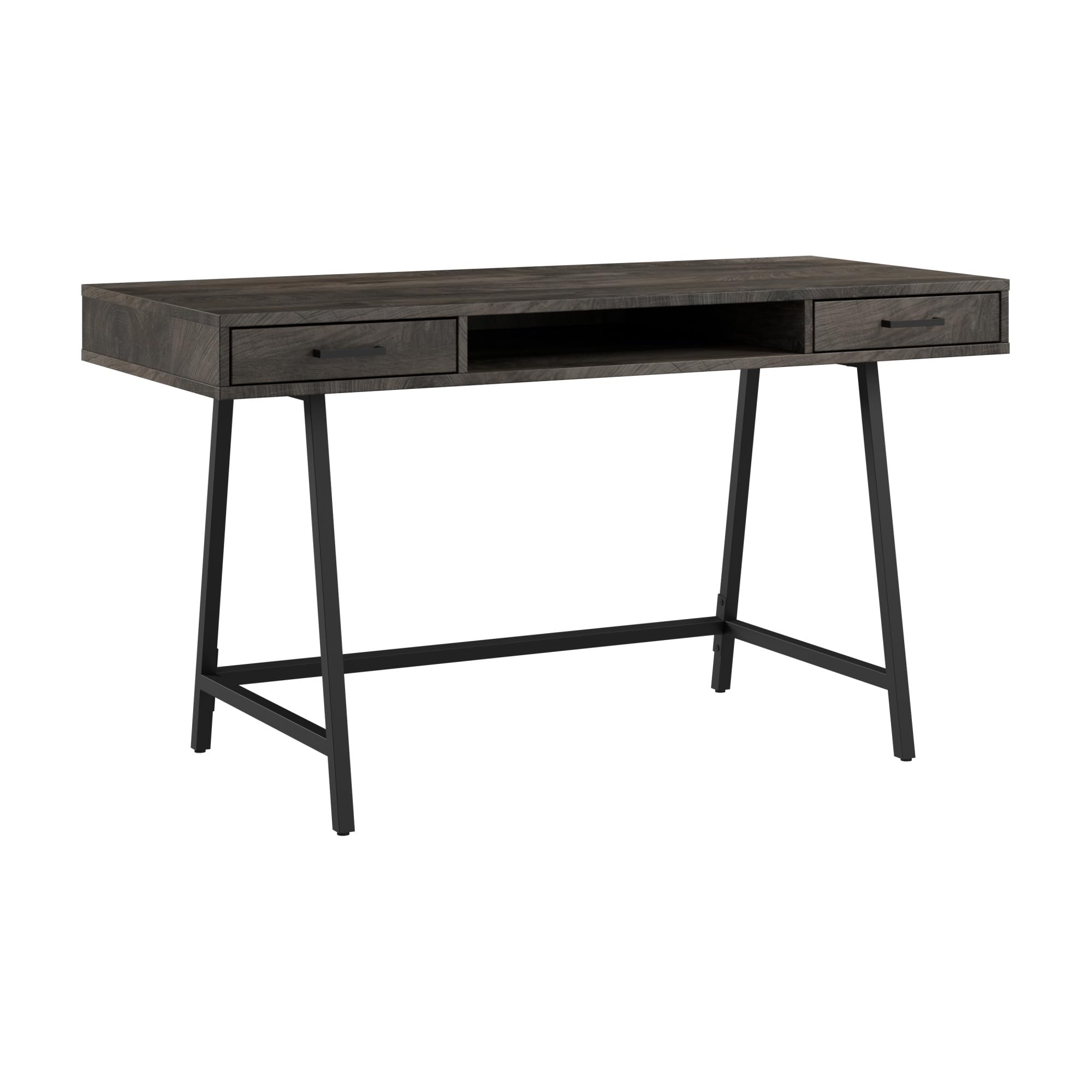 Bush Home Steele 54W Writing Desk with Storage in Reclaimed Pine | Large Wooden Computer Table for Home Office Workspace