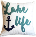 Embroidered Lake Life Throw Pillow Cover,Square 18 inches Decorative Canvas Pillow Cover with Lake Life Pattern,Cover Only
