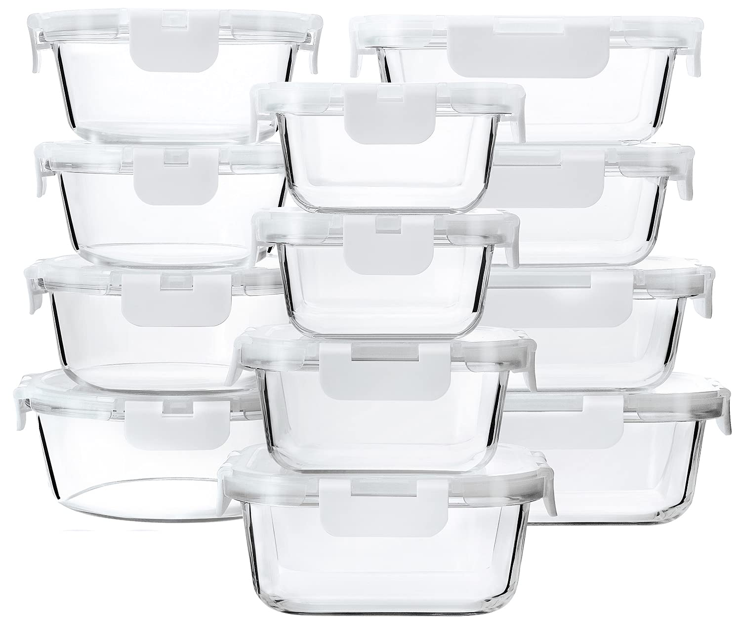 M MCIRCO 24-Piece Glass Food Storage Containers with Upgraded Snap Locking Lids,Glass Meal Prep Containers Set - Airtight Lunch Containers, Microwave, Oven, Freezer and Dishwasher