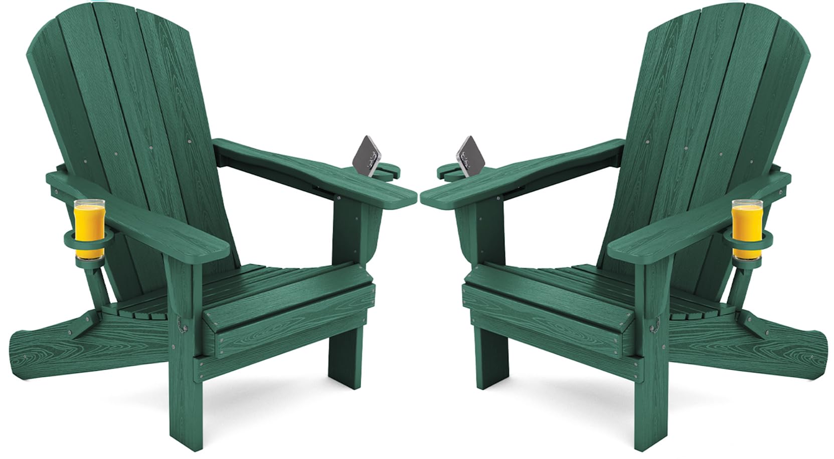 SERWALL Foldable Adirondack Chair Set of 2, HDPE Adirondack Chair with Wood-Texture-Gray