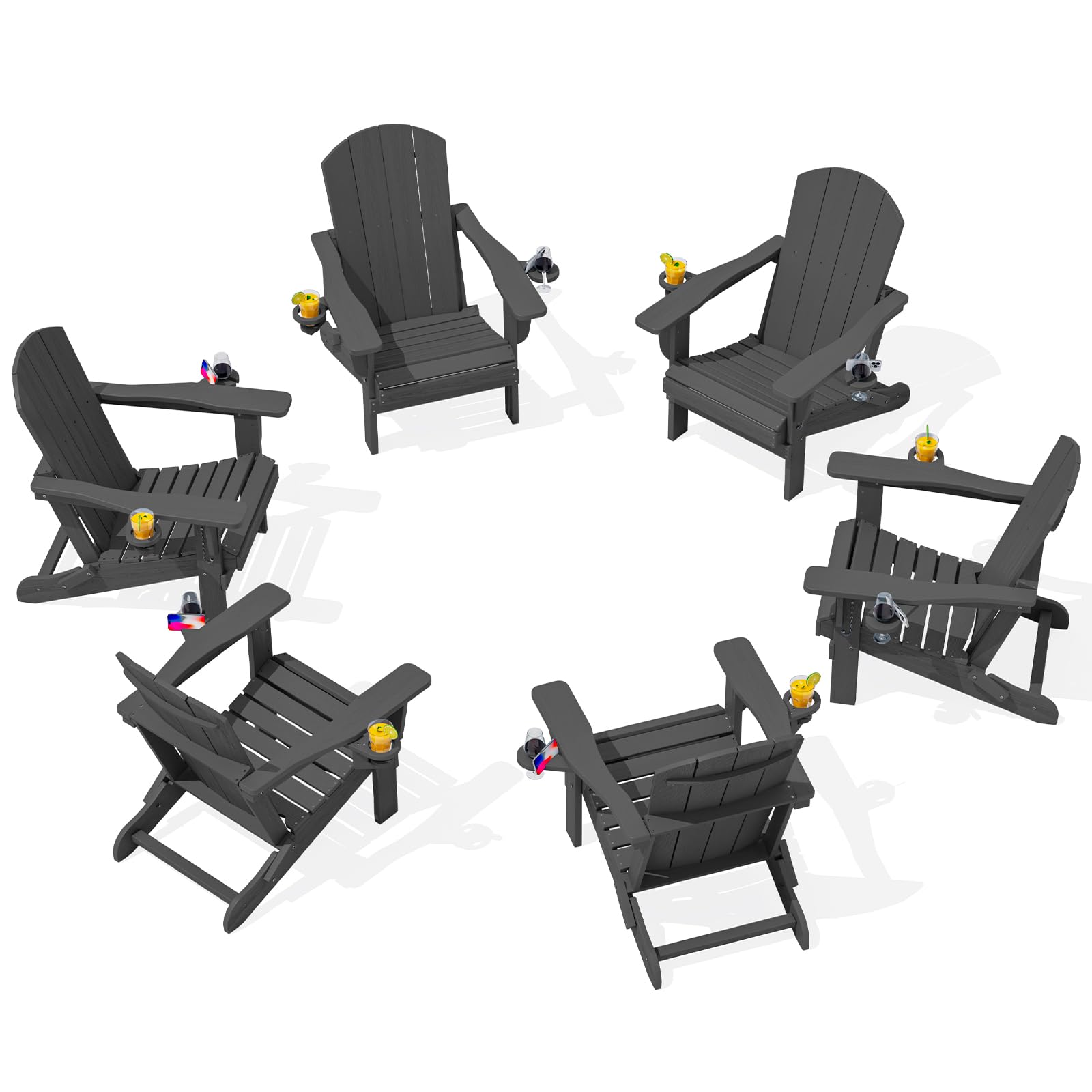 SERWALL Foldable Adirondack Chair Set of 2, HDPE Adirondack Chair with Wood-Texture-Gray