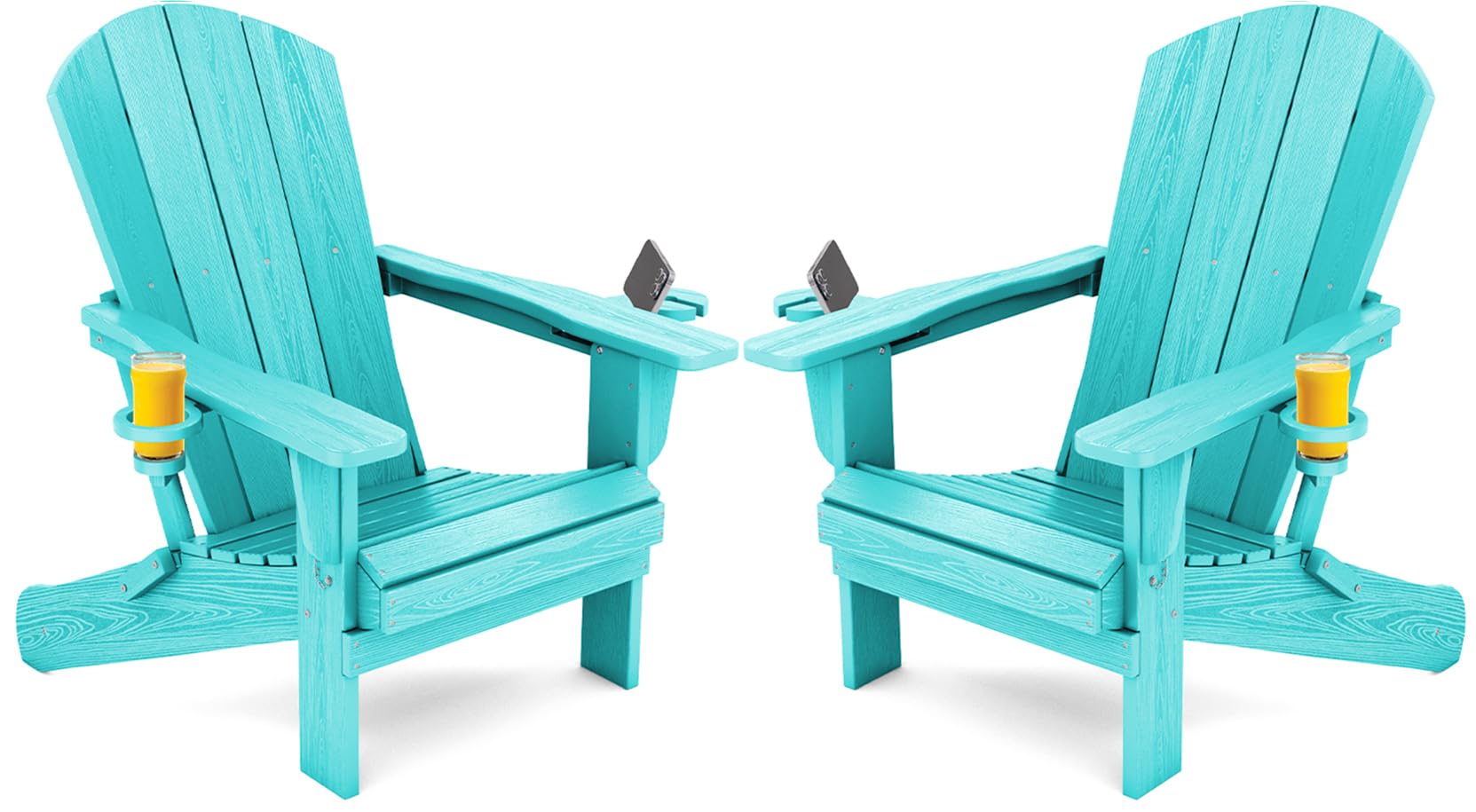 SERWALL Foldable Adirondack Chair Set of 2, HDPE Adirondack Chair with Wood-Texture-Gray