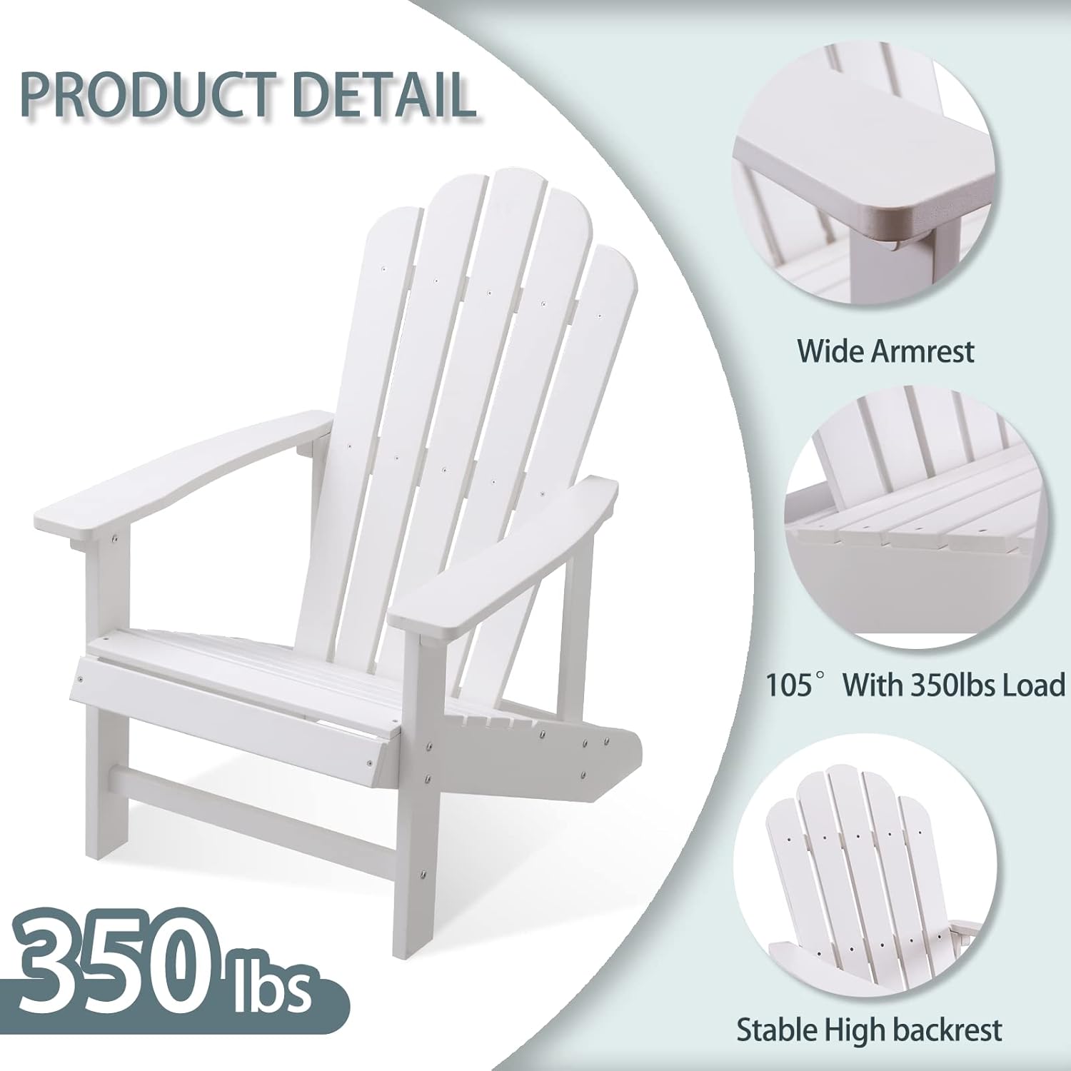 Adirondack Chairs Weather Resistant, Patio Firepit Chair, Sturdy Outside Chairs, Lawn Chairs, Easy Assembly 350lb, for Outdoor Patio Yard