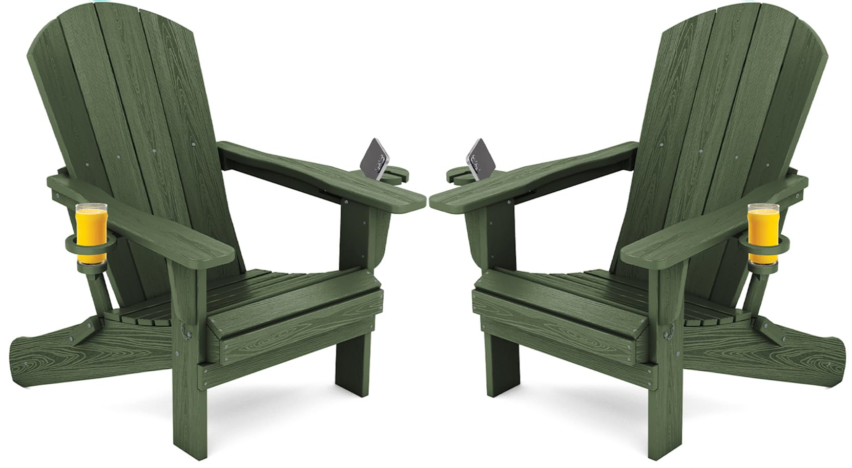SERWALL Foldable Adirondack Chair Set of 2, HDPE Adirondack Chair with Wood-Texture-Gray