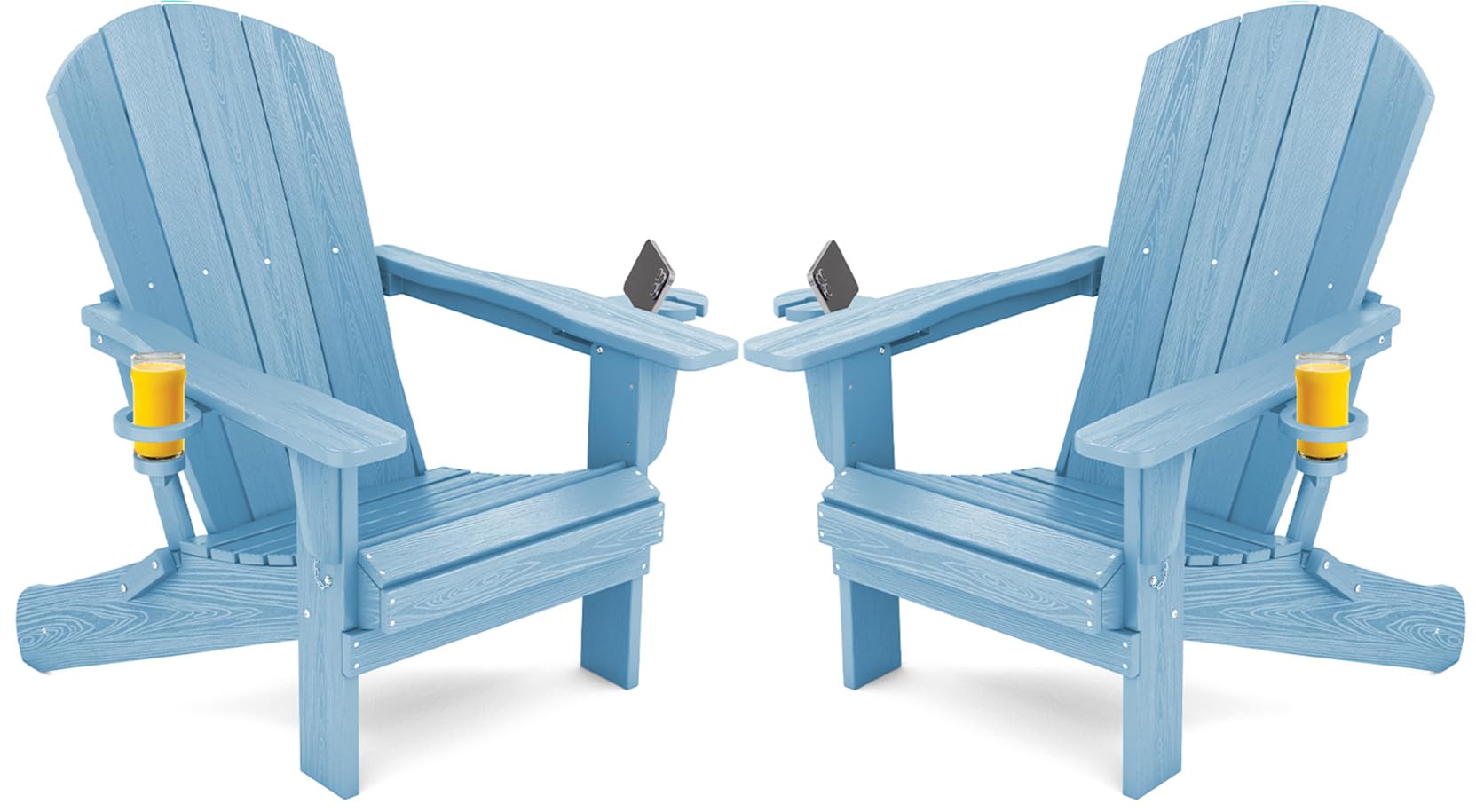 SERWALL Foldable Adirondack Chair Set of 2, HDPE Adirondack Chair with Wood-Texture-Gray