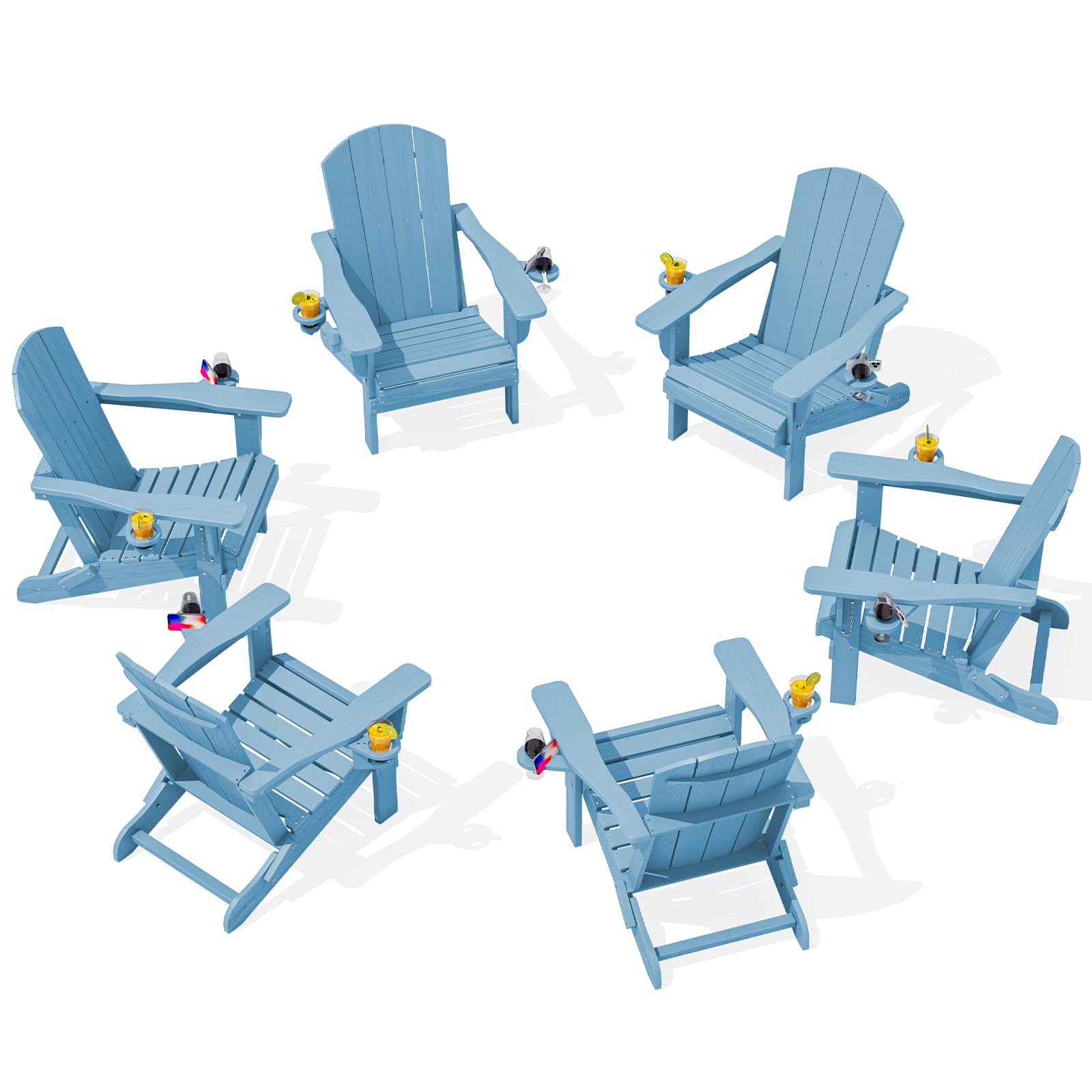 SERWALL Foldable Adirondack Chair Set of 2, HDPE Adirondack Chair with Wood-Texture-Gray
