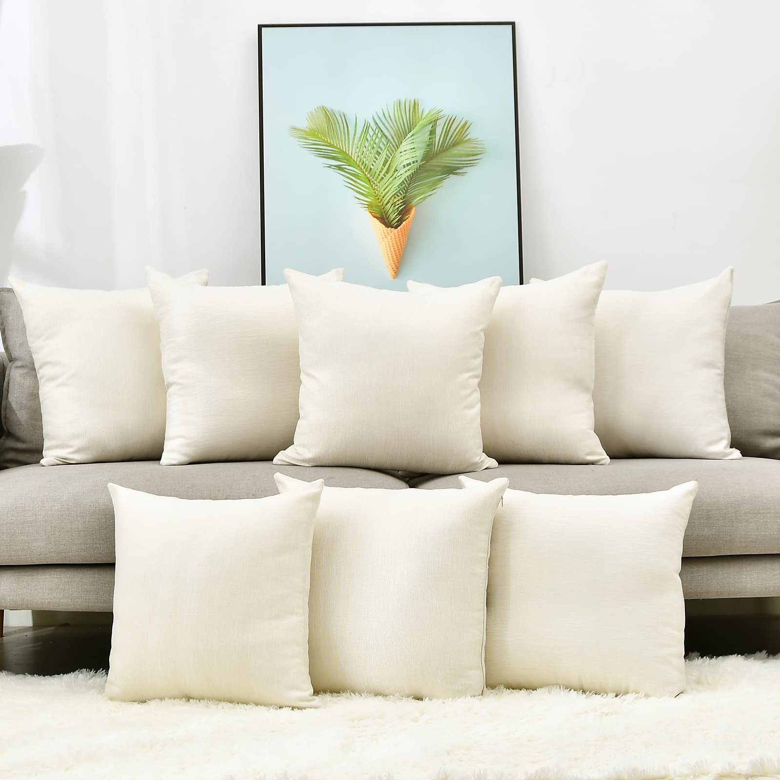 Linen Throw Pillow Covers 18 x 18 Beige Decorative Blank Couch Pillow Covers for Sublimation Bed Sofa Farmhouse Cushion Cases Set of 4