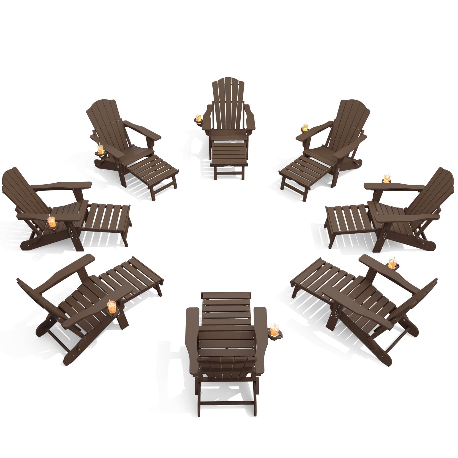 THOEOE Adjustable Adirondack Chair with Retractable Ottoman, HDEP Folding Adirondack Chairs with Footrest 2-in-1 Cup Holder, All Weather Outoor Fire Pit Chair with Foot Rest Set 1 Black