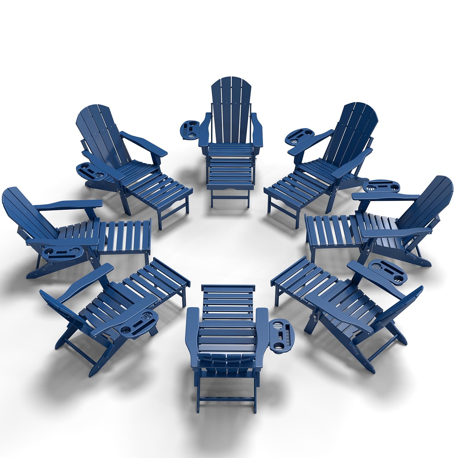 NAVINE Adjustable Adirondack Chair with Retractable Ottoman Set of 2, HDPE Folding Adirondack Chair with Cup Holder, All Weather Fire Pit Chair for Outdoor.