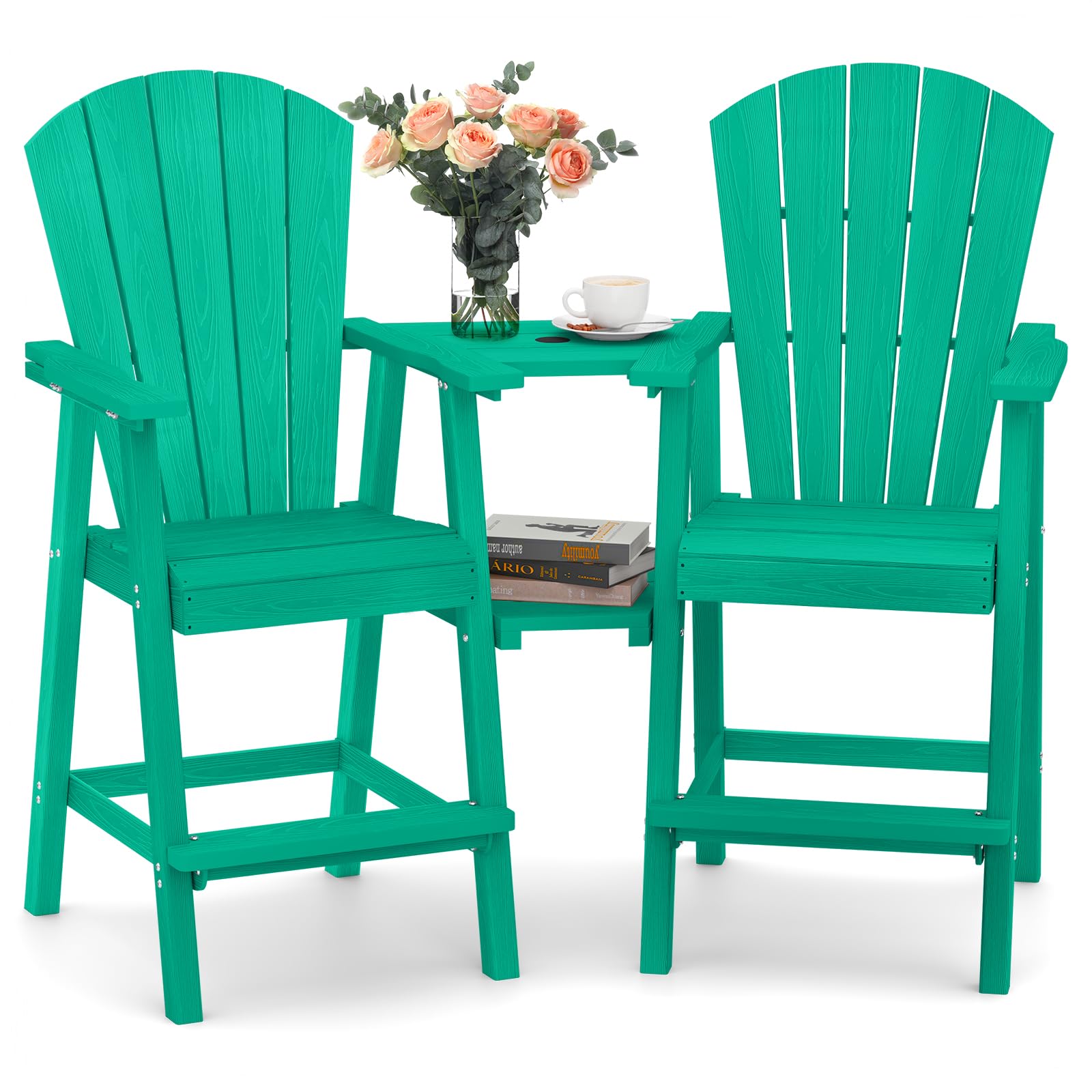 Ciokea Tall Adirondack Chairs Set of 2, HDPE Outdoor High Back Adirondack Chair with Double Connecting Tray, Weather Resistant Balcony Chairs for Deck, Lawn, Pool, Backyard, Navy Blue