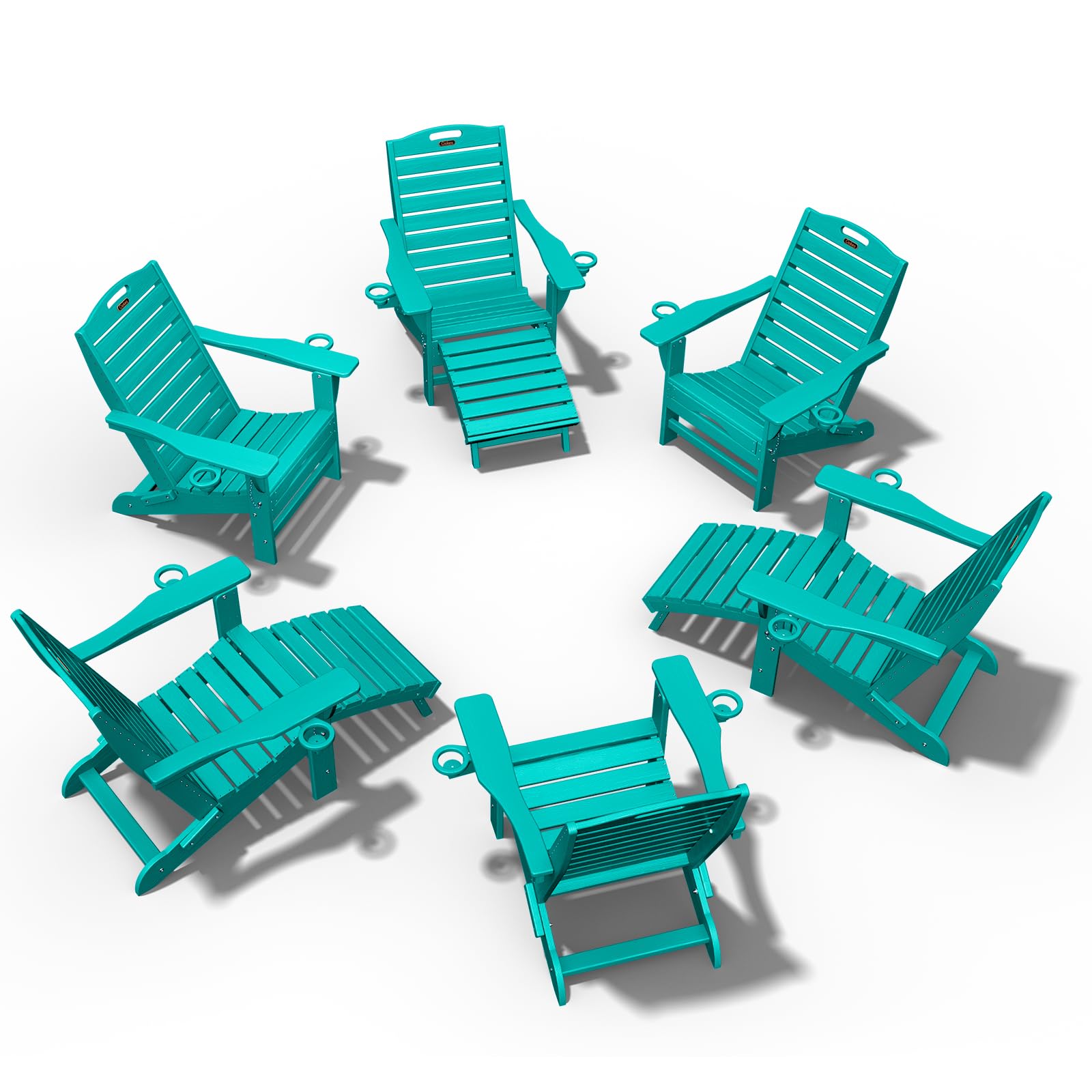 Ciokea Folding Adirondack Chair with Retractable Ottoman Fire Pit Patio Chair with Pull Out Foot Rest Weather Resistant Lawn Outdoor Lounge Chair with 2 Cup Holder (Grey)