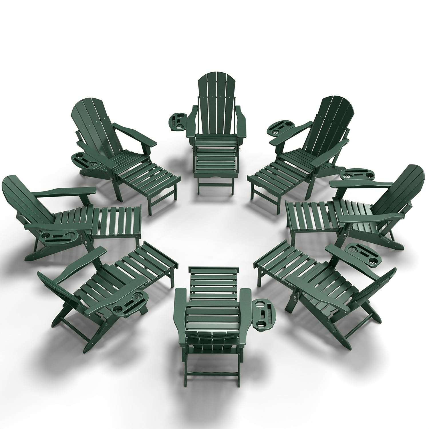 NAVINE Adjustable Adirondack Chair with Retractable Ottoman Set of 2, HDPE Folding Adirondack Chair with Cup Holder, All Weather Fire Pit Chair for Outdoor.