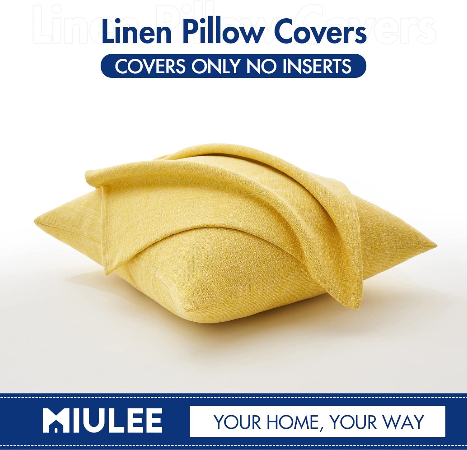 MIULEE Pack of 2 Decorative Linen Burlap Textured Pillow Covers Farmhouse Boho Accent Pillowcases Spring Home Decor for Couch Sofa Bedroom Living Room 18x18 Inch Yellow