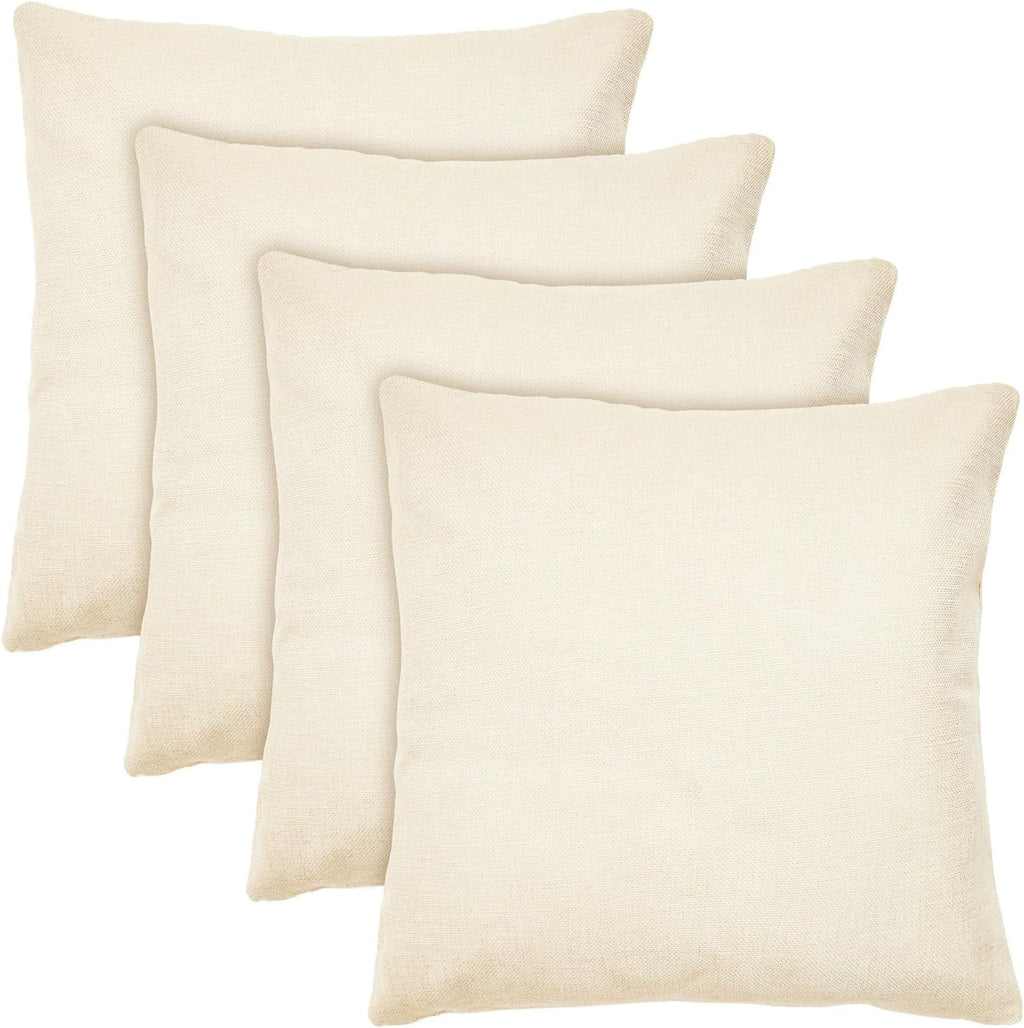 Juvale Canvas Covers for Throw Pillows - 17 x 17 in, Cream, Pack of 4, Cotton - Hidden Zipper & Customizable Cases for Couch Pillows & Embroidery Blanks