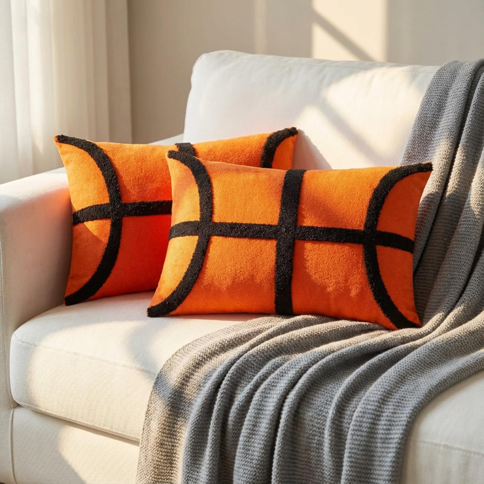 2 Pcs Sun Tufted Lumbar Pillow Cover 12x20 Inch Boho Velvet & Canvas Throw Pillow with Tassels, Yellow Cream Decorative Accent Pillows for Bed, Couch, Living Room & Farmhouse Decor