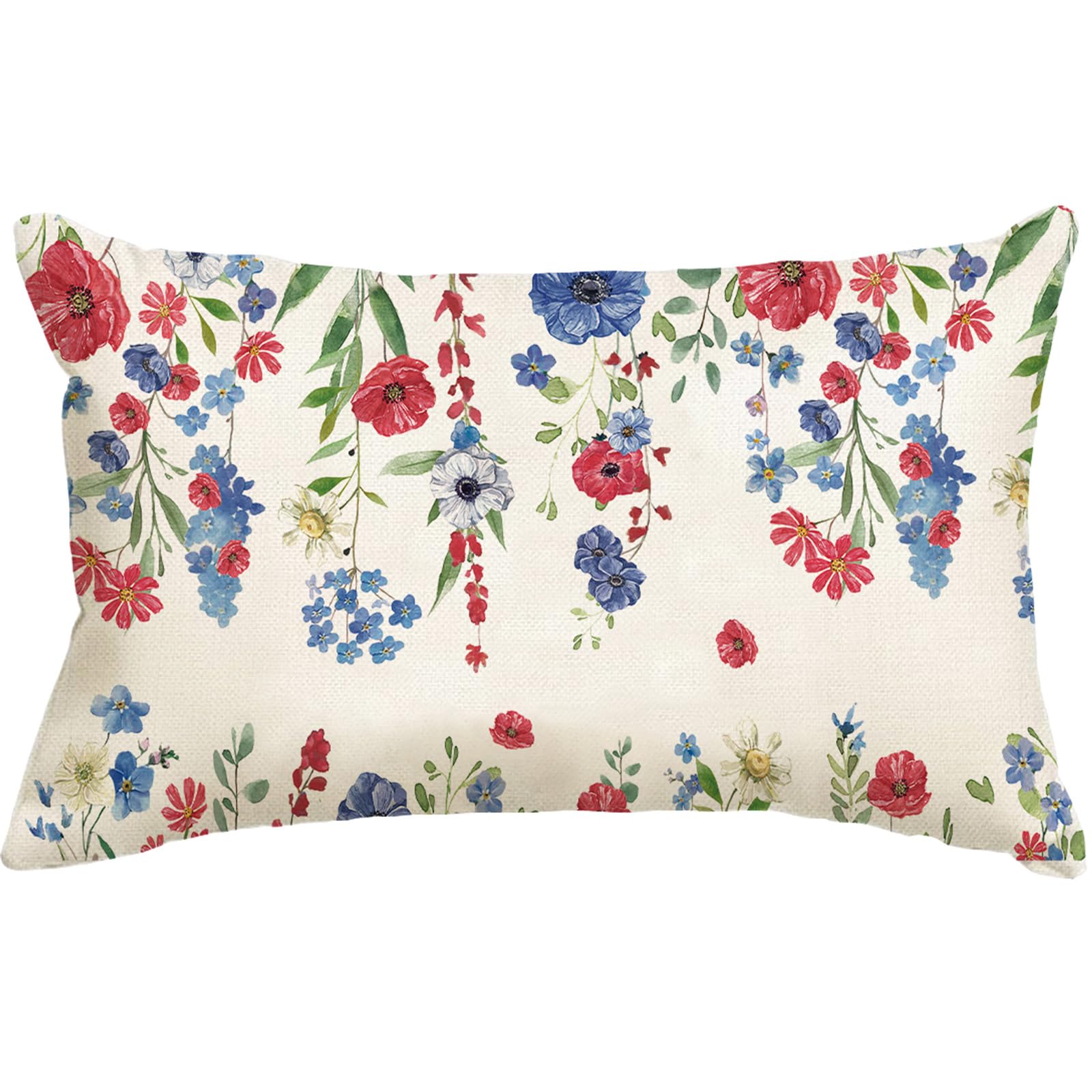 Baccessor Patriotic Pillow Cover 12x20 Inch,4th of July Memorial Day Lumbar Blue Red Daisy Lumbar Pillow Case Summer Holiday Bed Cushion Home Sofa Couch Indoor Outdoor Decor 1 Piece