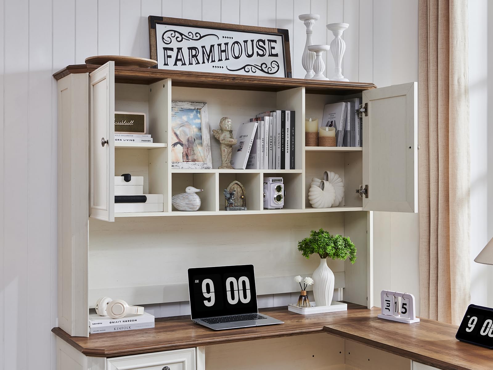 T4TREAM 59" Executive L Shaped Desk with Drawers,Farmhouse Wood Computer Corner Desk,Featuring Charging Station,File Drawer, Storage Cabinet,for Home Office Work and Study (Reclaimed Barnwood)