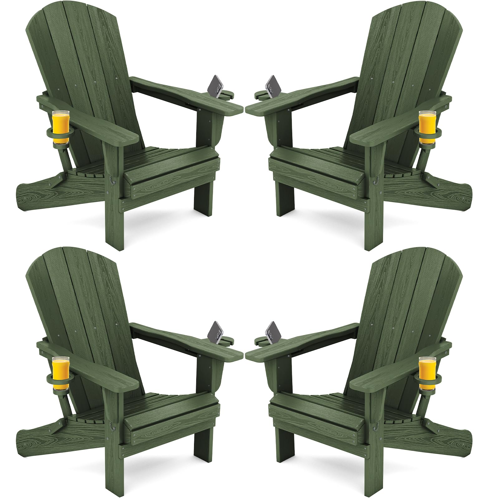 SERWALL Foldable Adirondack Chair Set of 2, HDPE Adirondack Chair with Wood-Texture-Gray
