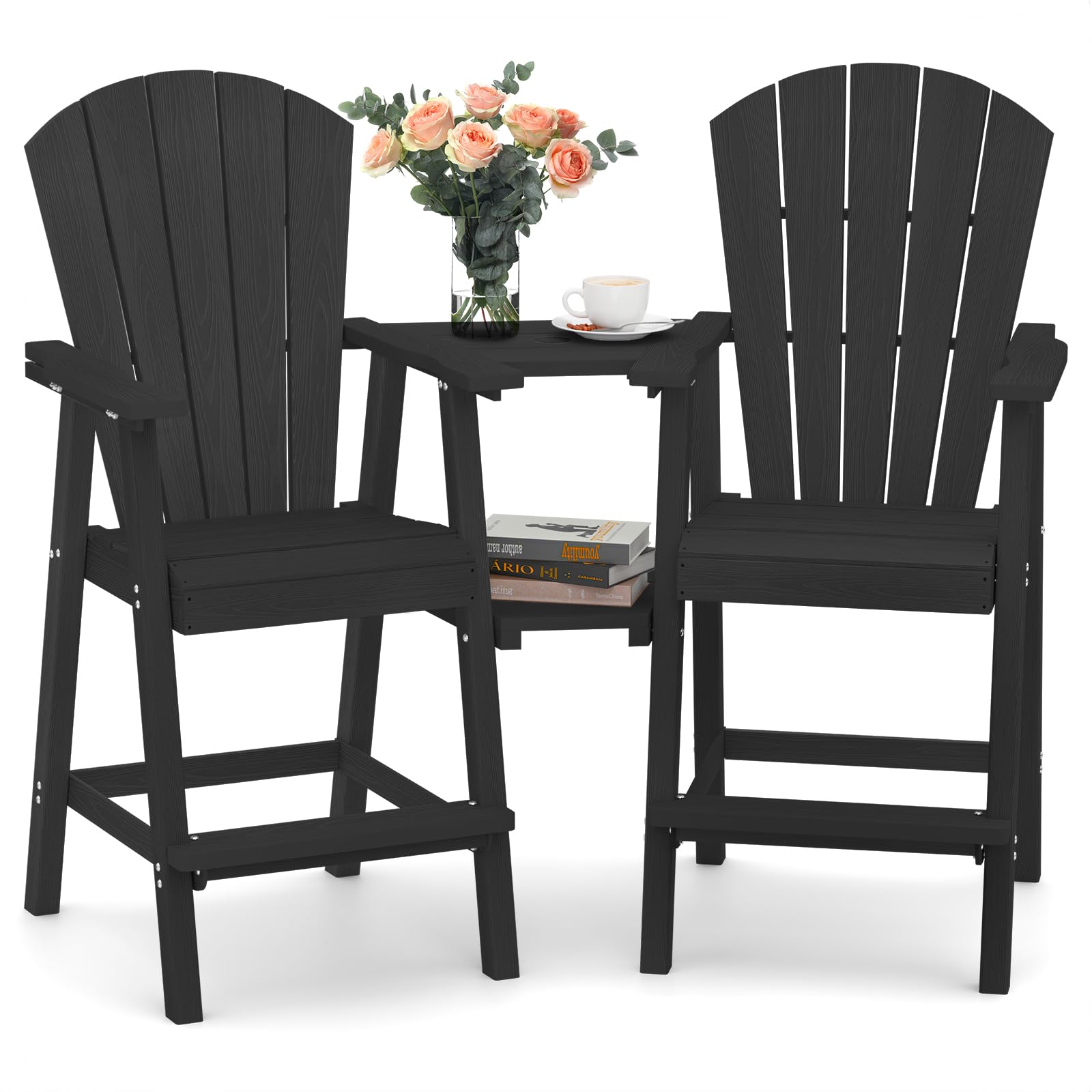 Ciokea Tall Adirondack Chairs Set of 2, HDPE Outdoor High Back Adirondack Chair with Double Connecting Tray, Weather Resistant Balcony Chairs for Deck, Lawn, Pool, Backyard, Navy Blue