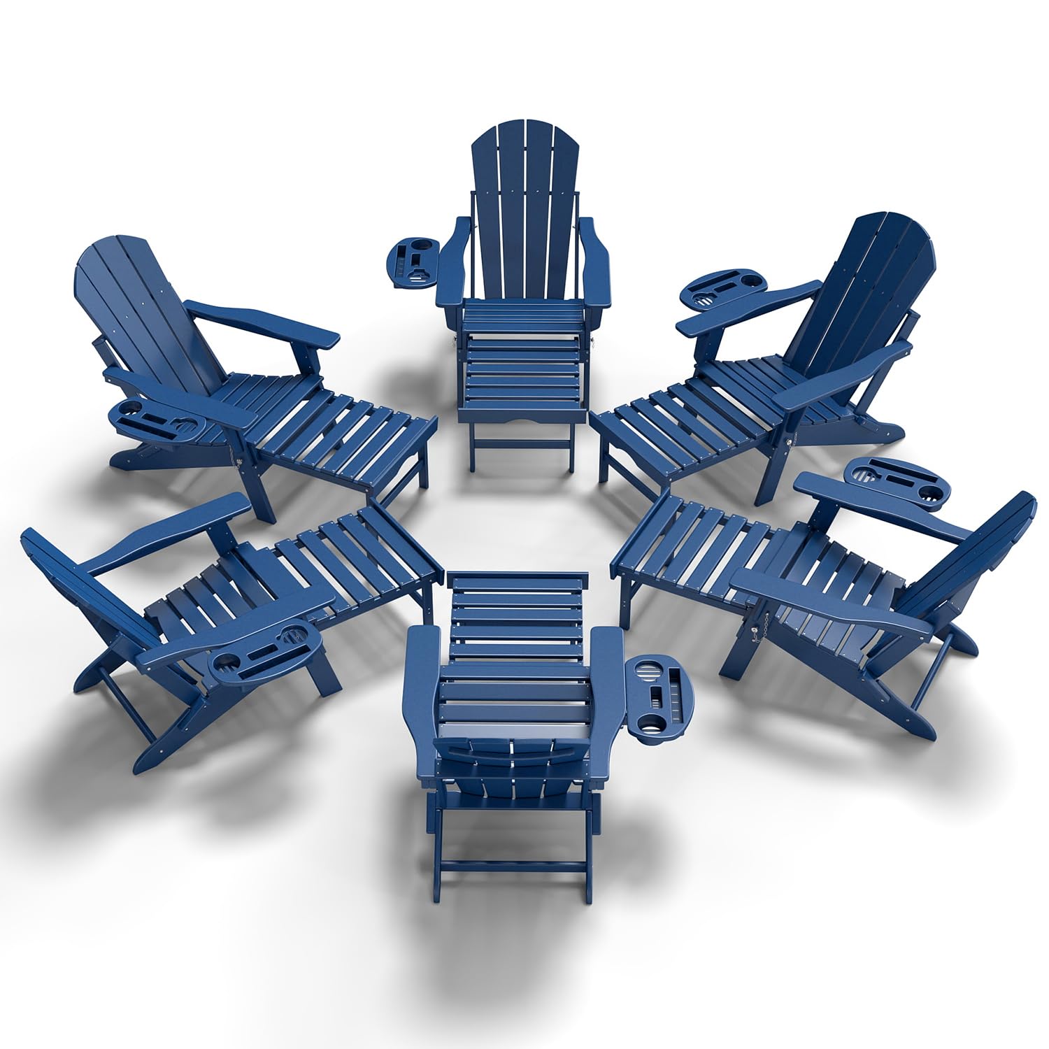 NAVINE Adjustable Adirondack Chair with Retractable Ottoman Set of 2, HDPE Folding Adirondack Chair with Cup Holder, All Weather Fire Pit Chair for Outdoor.