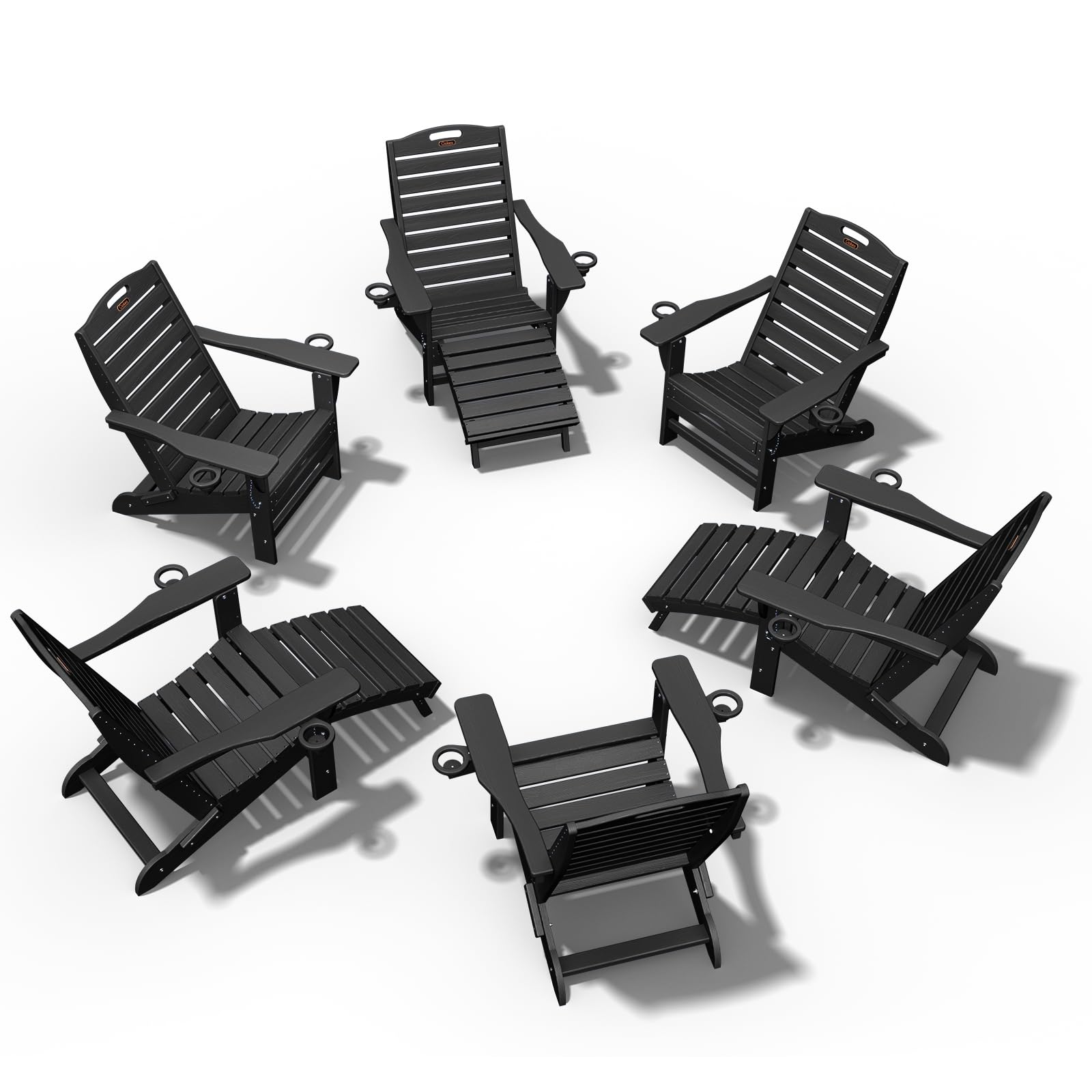 Ciokea Folding Adirondack Chair with Retractable Ottoman Fire Pit Patio Chair with Pull Out Foot Rest Weather Resistant Lawn Outdoor Lounge Chair with 2 Cup Holder (Grey)