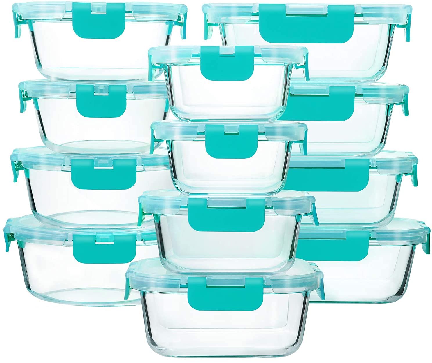 M MCIRCO 24-Piece Glass Food Storage Containers with Upgraded Snap Locking Lids,Glass Meal Prep Containers Set - Airtight Lunch Containers, Microwave, Oven, Freezer and Dishwasher
