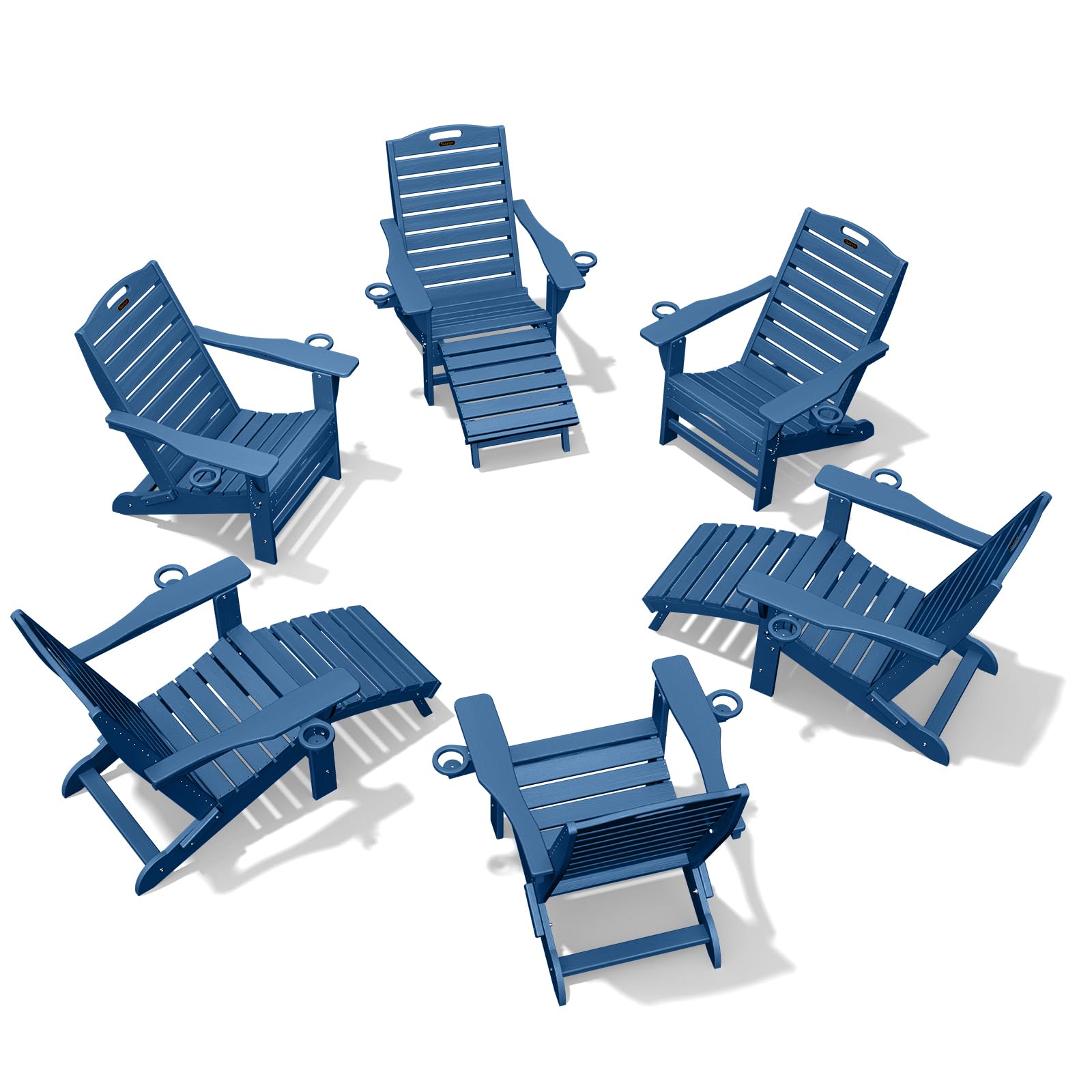 Ciokea Folding Adirondack Chair with Retractable Ottoman Fire Pit Patio Chair with Pull Out Foot Rest Weather Resistant Lawn Outdoor Lounge Chair with 2 Cup Holder (Grey)