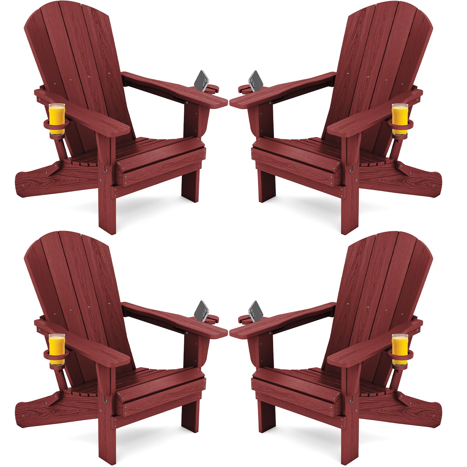 SERWALL Foldable Adirondack Chair Set of 2, HDPE Adirondack Chair with Wood-Texture-Gray