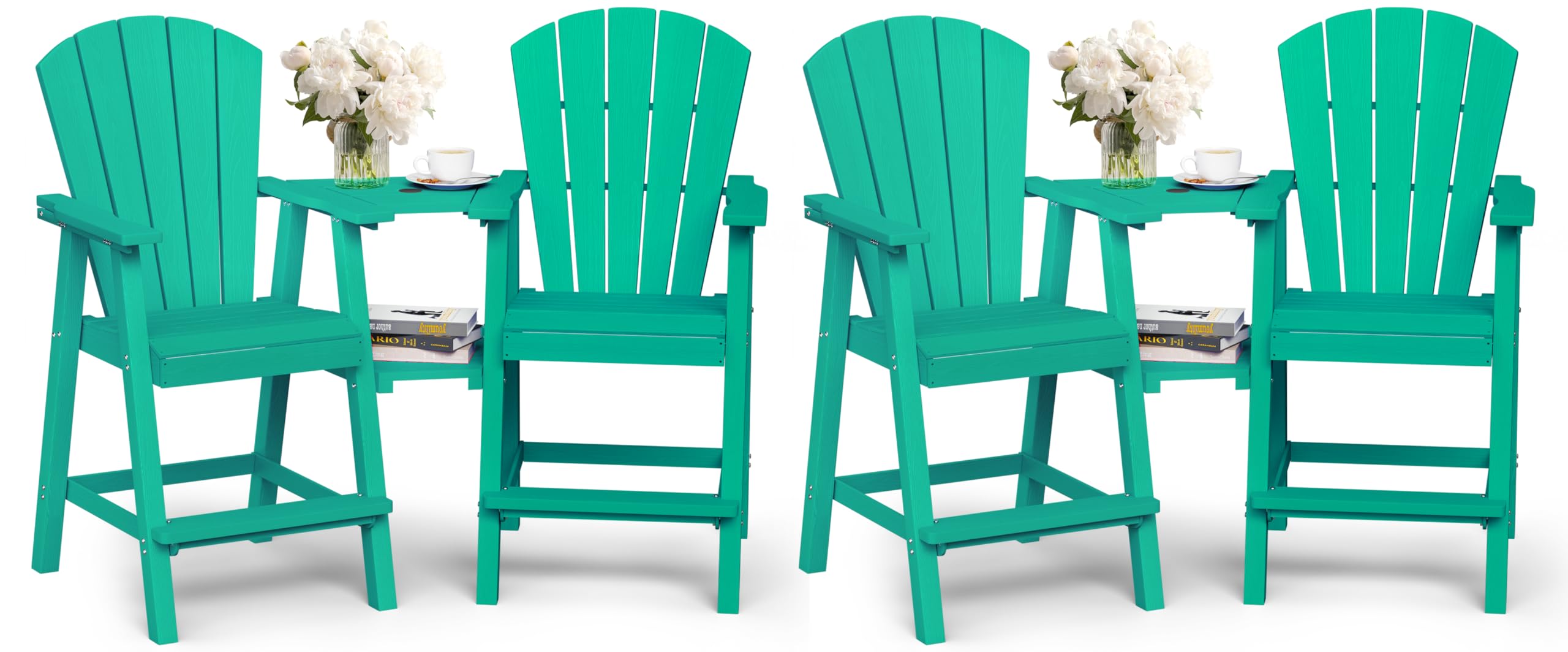 Ciokea Tall Adirondack Chairs Set of 2, HDPE Outdoor High Back Adirondack Chair with Double Connecting Tray, Weather Resistant Balcony Chairs for Deck, Lawn, Pool, Backyard, Navy Blue