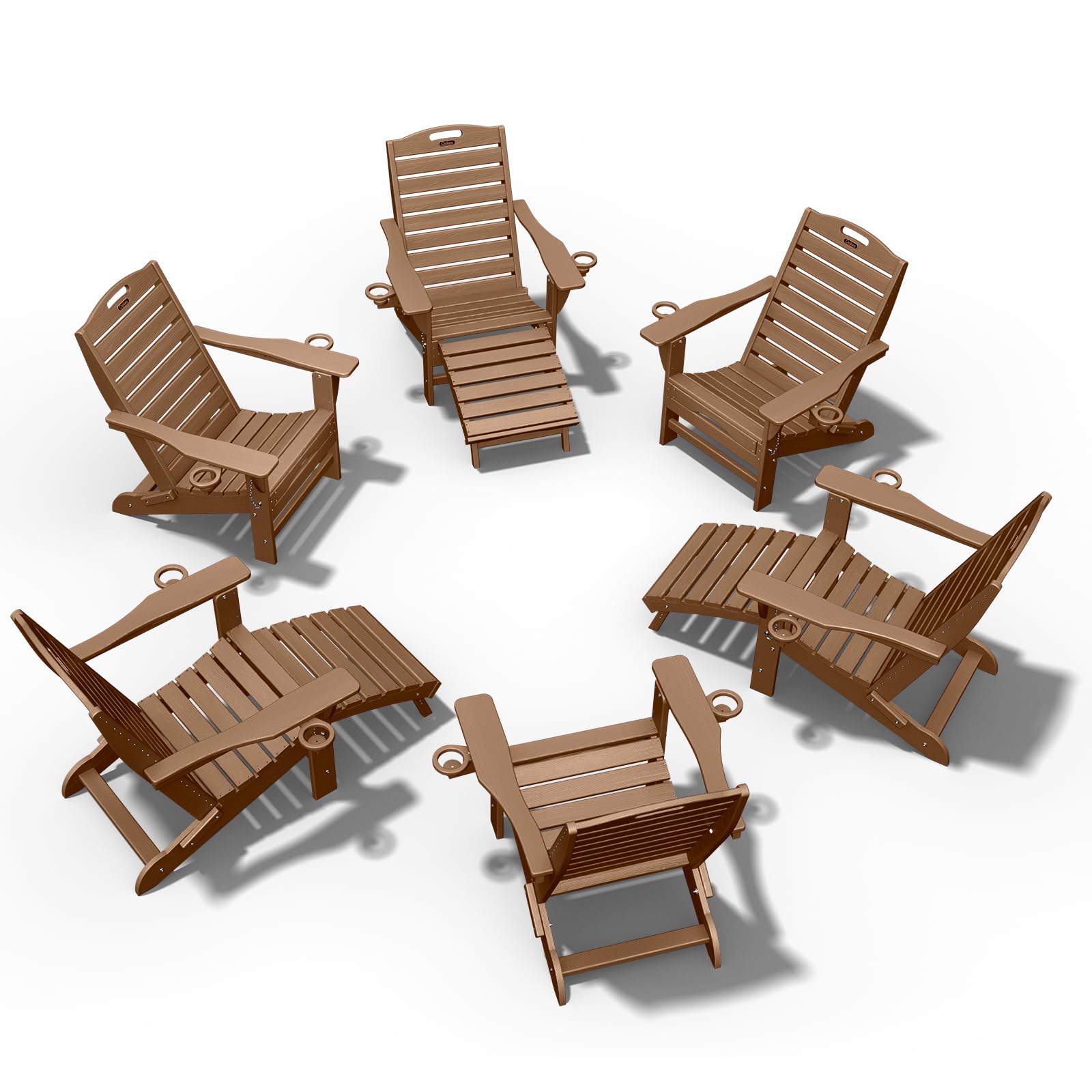 Ciokea Folding Adirondack Chair with Retractable Ottoman Fire Pit Patio Chair with Pull Out Foot Rest Weather Resistant Lawn Outdoor Lounge Chair with 2 Cup Holder (Grey)