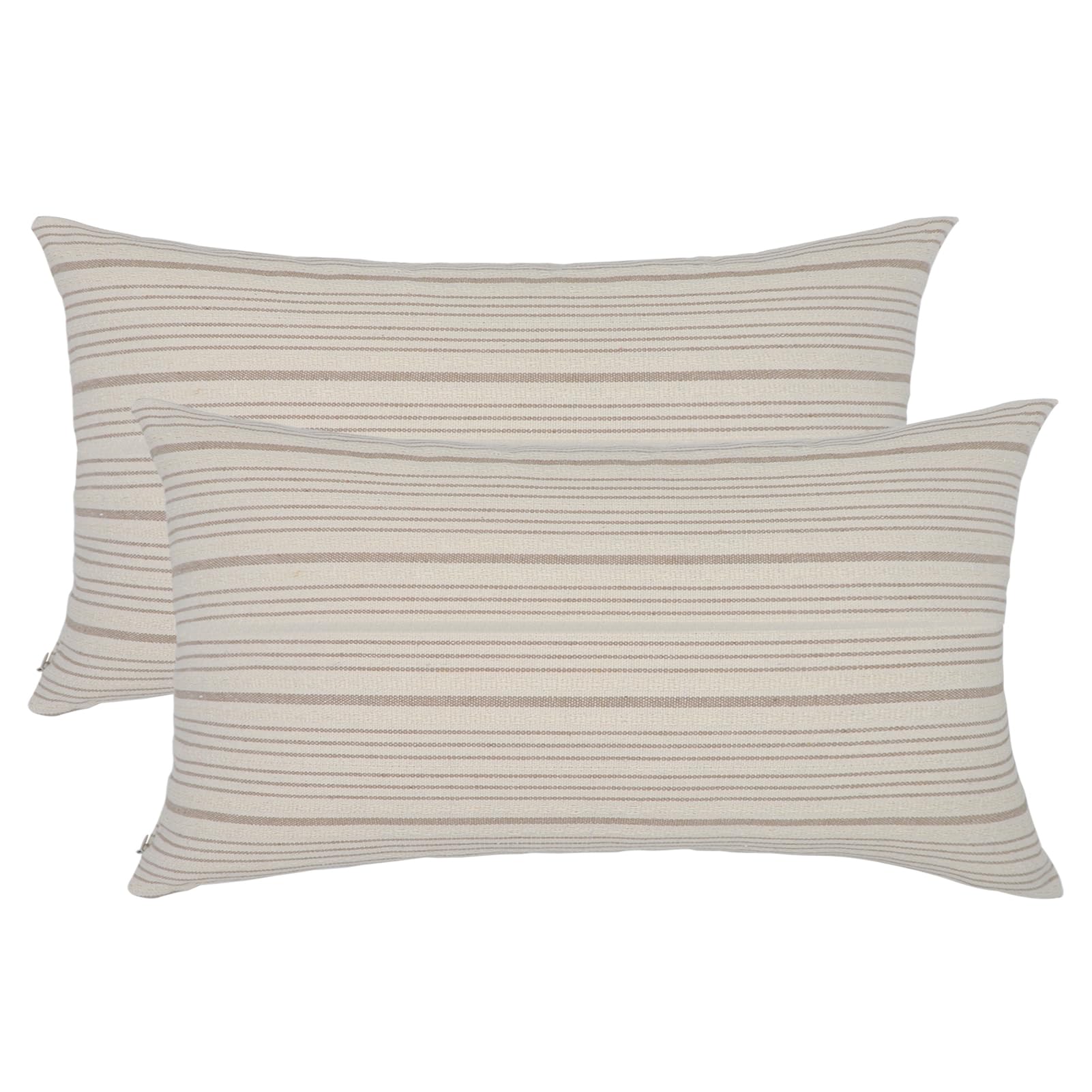Tan Pillow Covers Farmhouse Linen Throw Pillow Covers Striped Outdoor Decorative Square Throw Pillows for Couch Sofa Bed 18x18 in Pack of 2 Cream and Beige