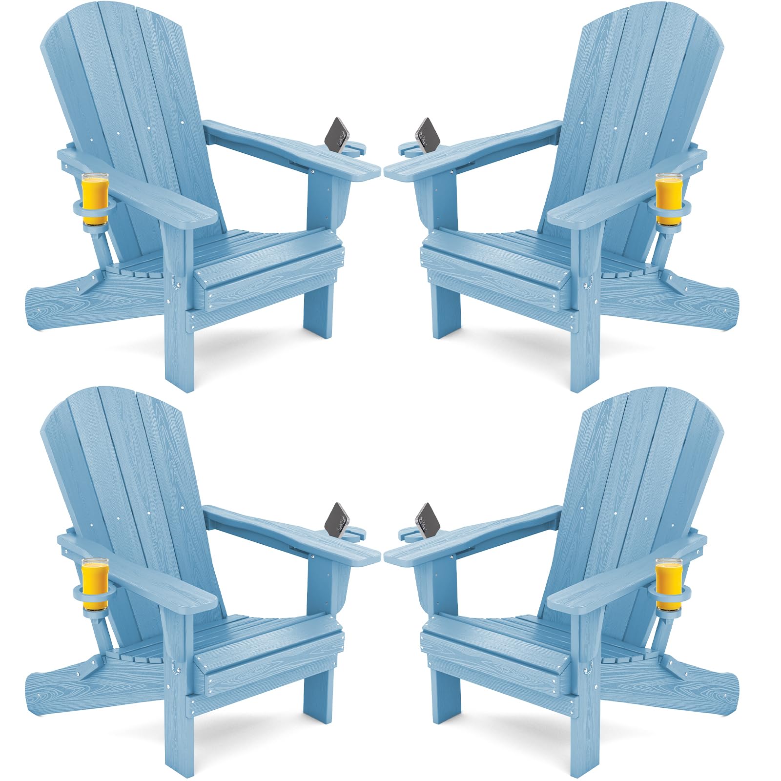 SERWALL Foldable Adirondack Chair Set of 2, HDPE Adirondack Chair with Wood-Texture-Gray