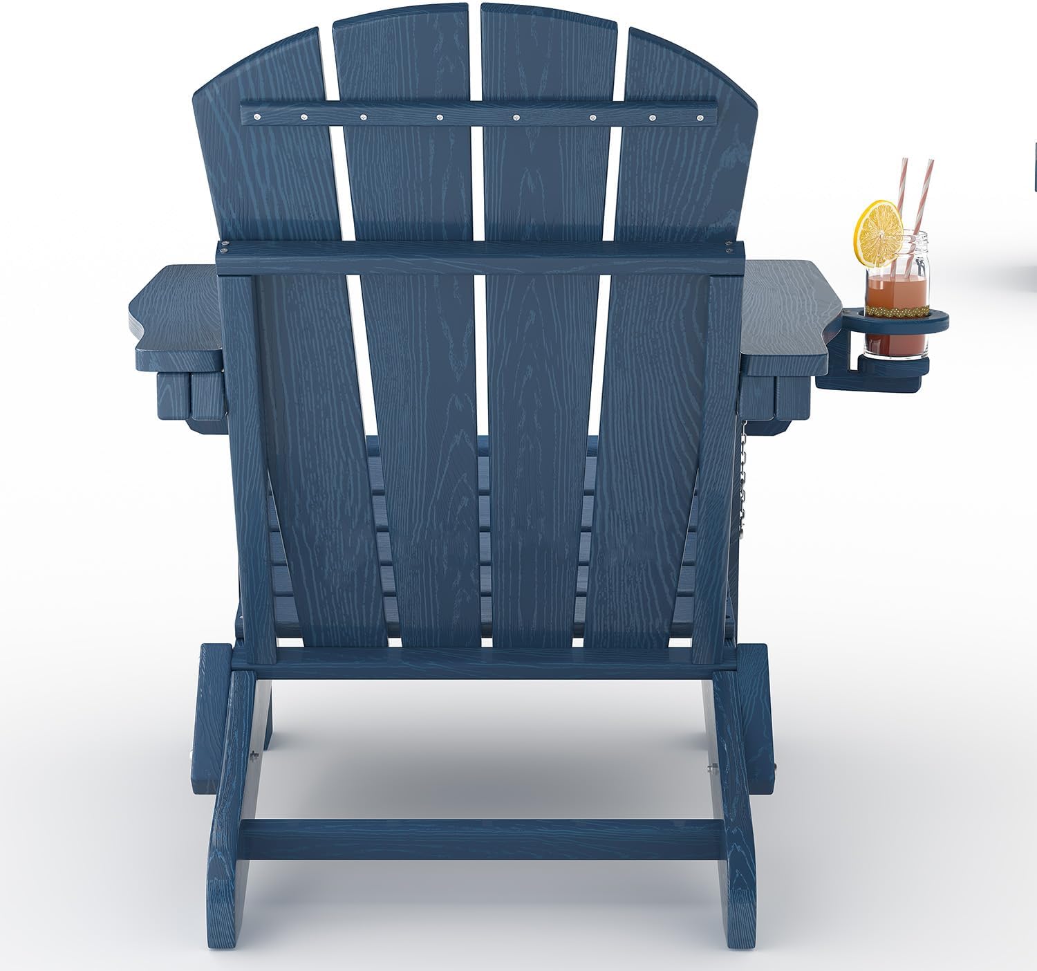 GarveeLife Folding Adirondack Chair Set of 2, All-Weather HDPE Outdoor Chair, Wooden Textured with Cup Holder for patios, Decks, Gardens, fire pits, Navy Blue